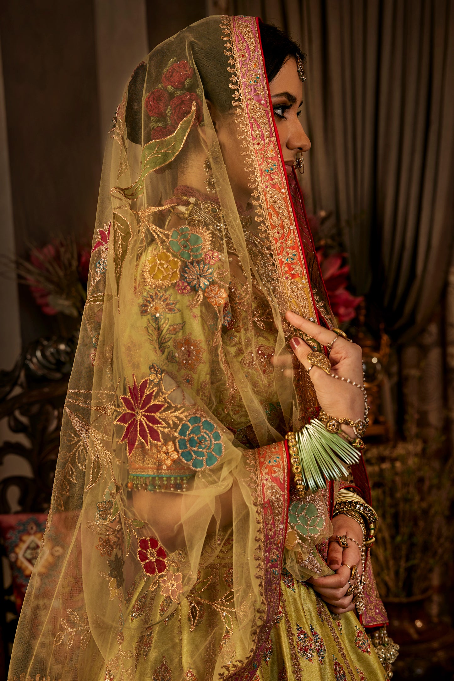 Chartreuse Green Silk Lehenga