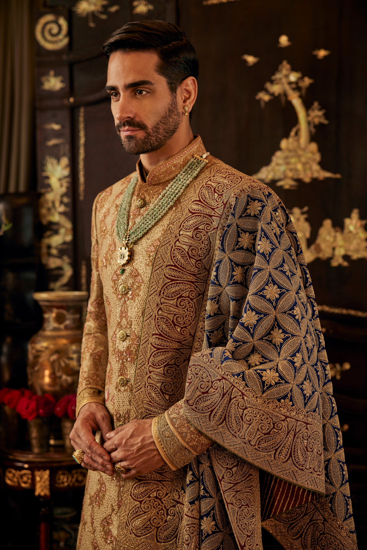 Golden Palampore Silk Sherwani