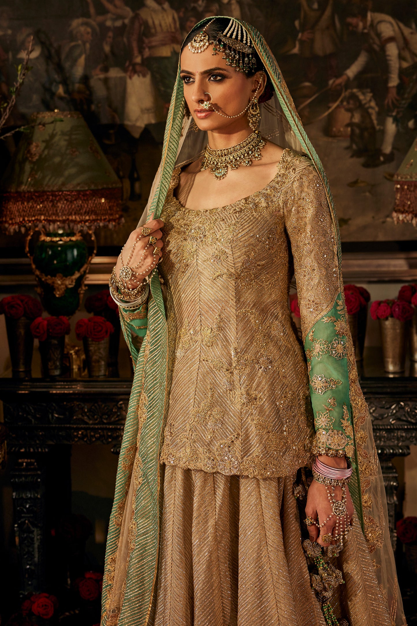 Birch and Pale Turquoise kurtl Lehenga