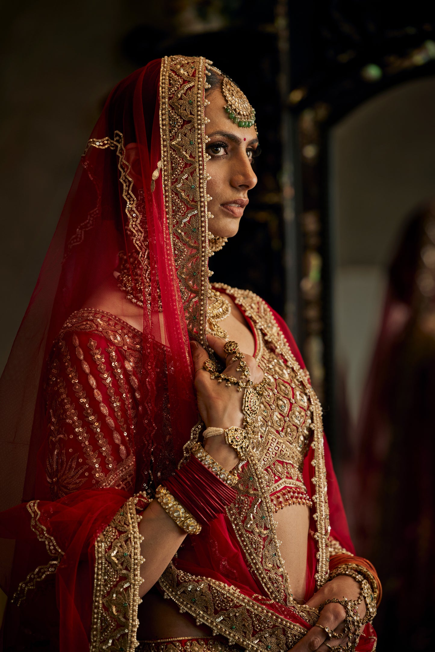 True Red Tulle Lehenga