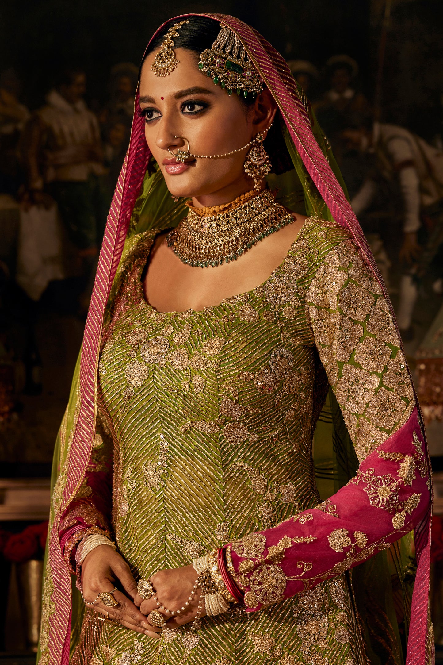 Vivid Green and Rani Pink Kurti Lehenga