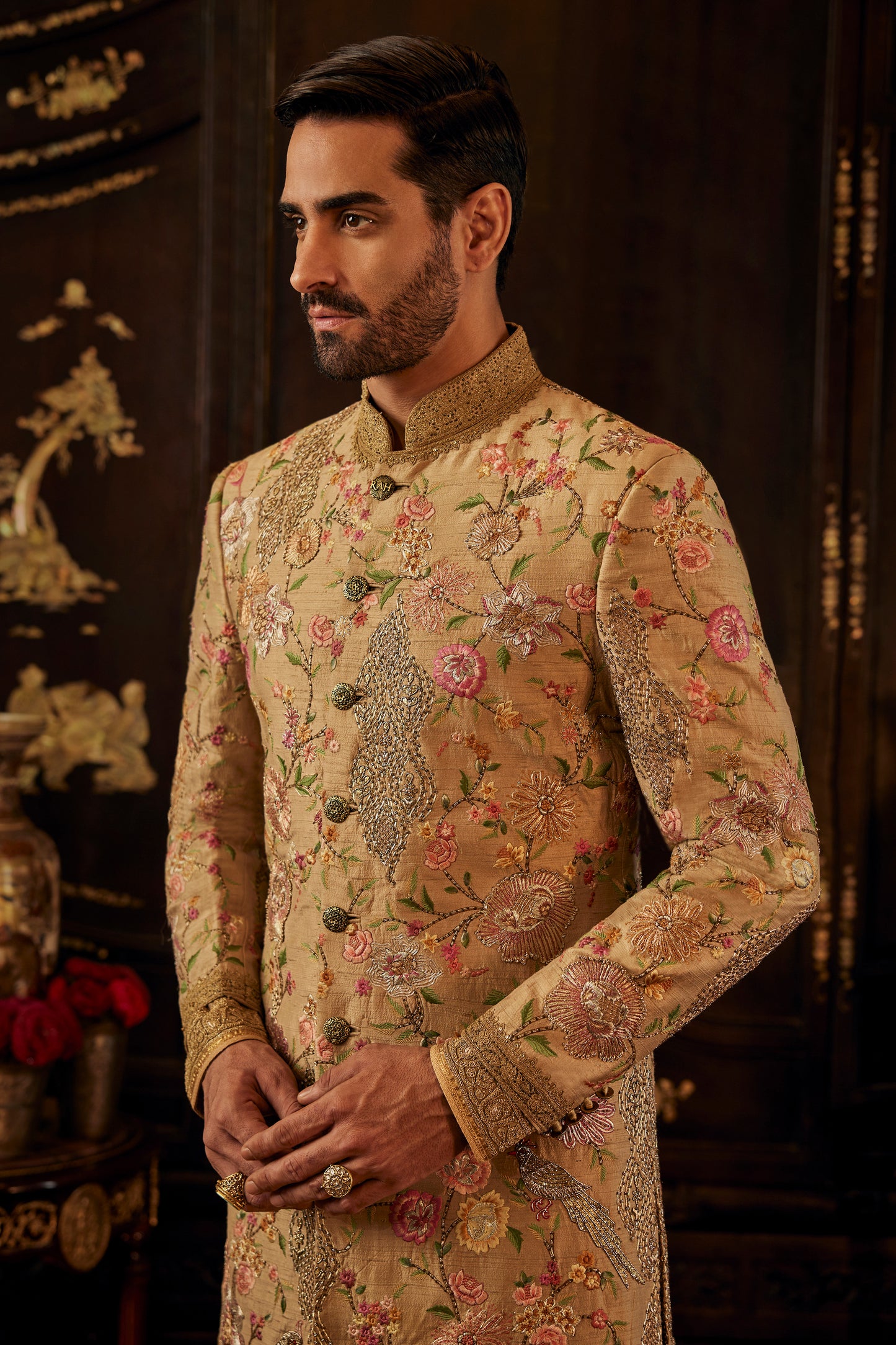 Chintz Beige Gold Sherwani