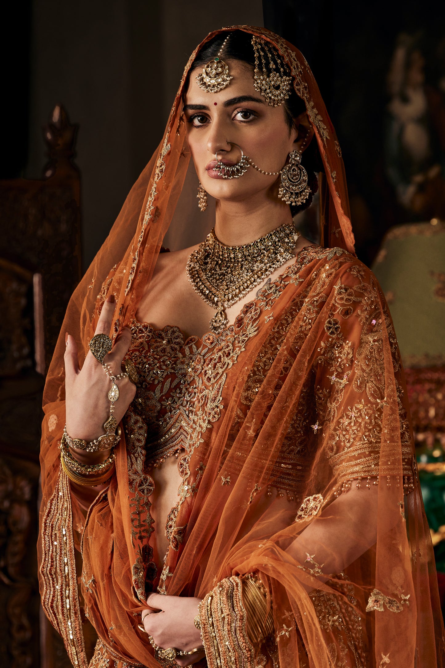 Rust Tulle Lehenga