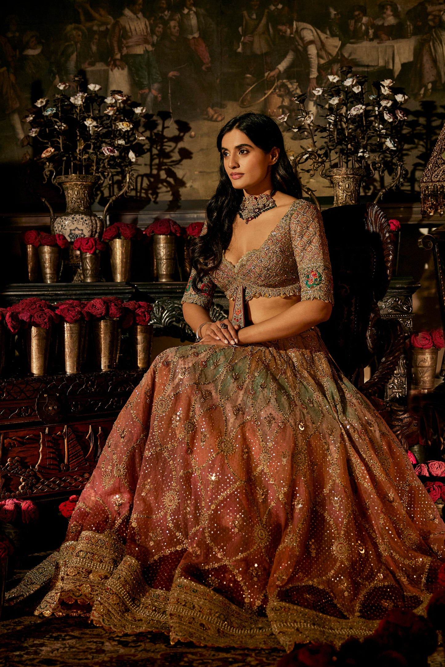 Earthy Pink Mint Lehenga