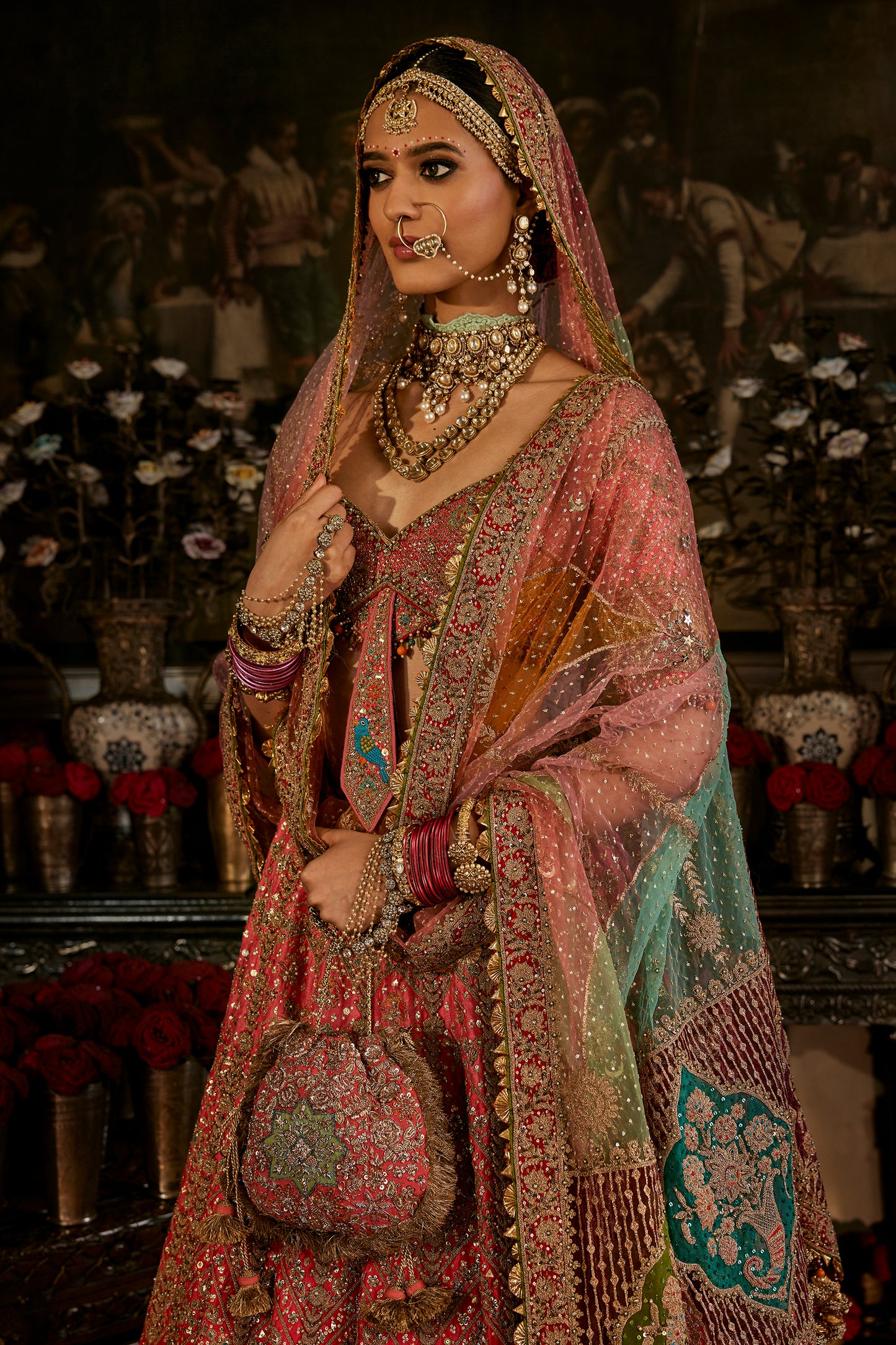 Coral Inlay Lehenga