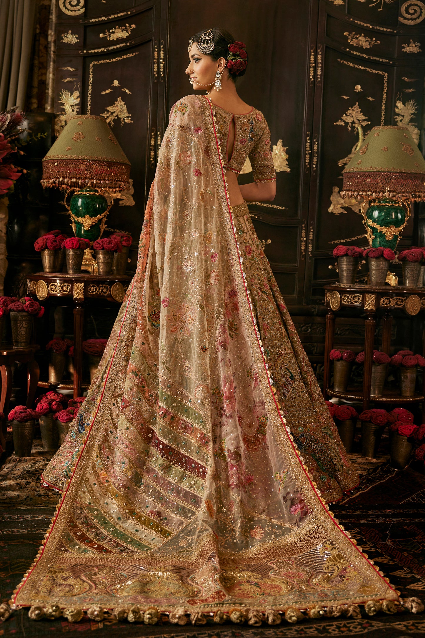 Pichhwai Ivory Tulle Lehenga