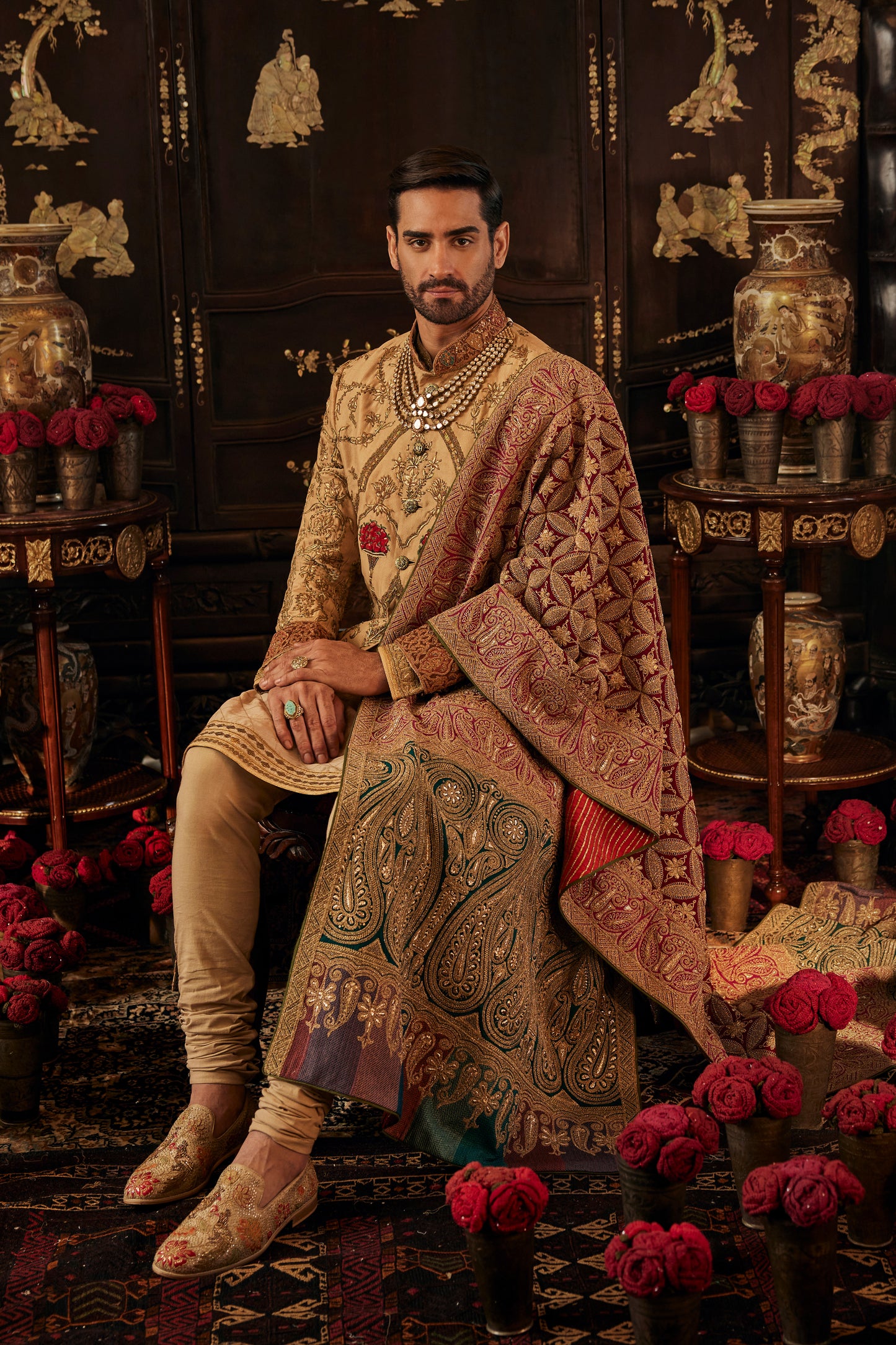 Floral Mughalesque Gold Sherwani