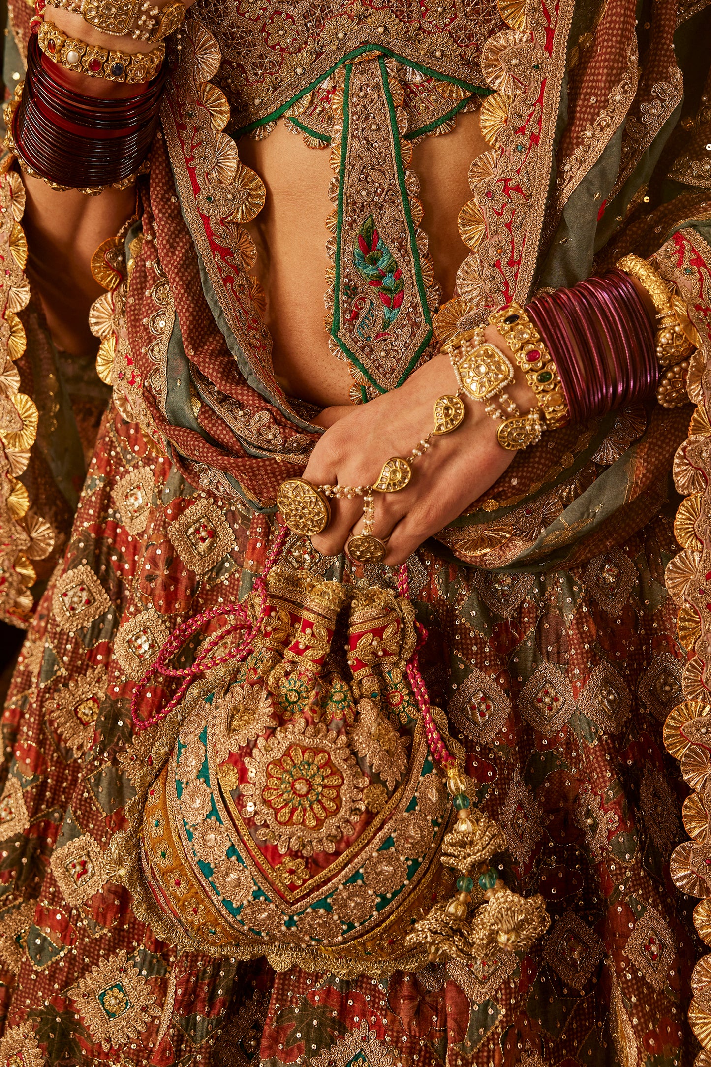 Earthy Brown & Teal Lehenga