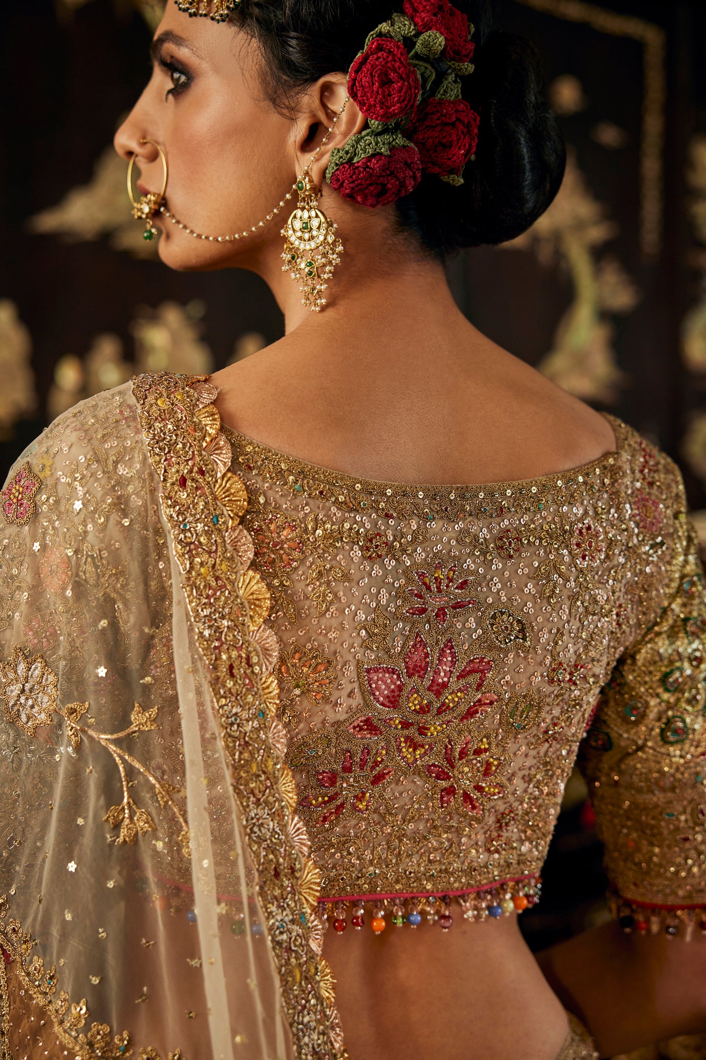 Ivory Peacock Tulle Lehenga