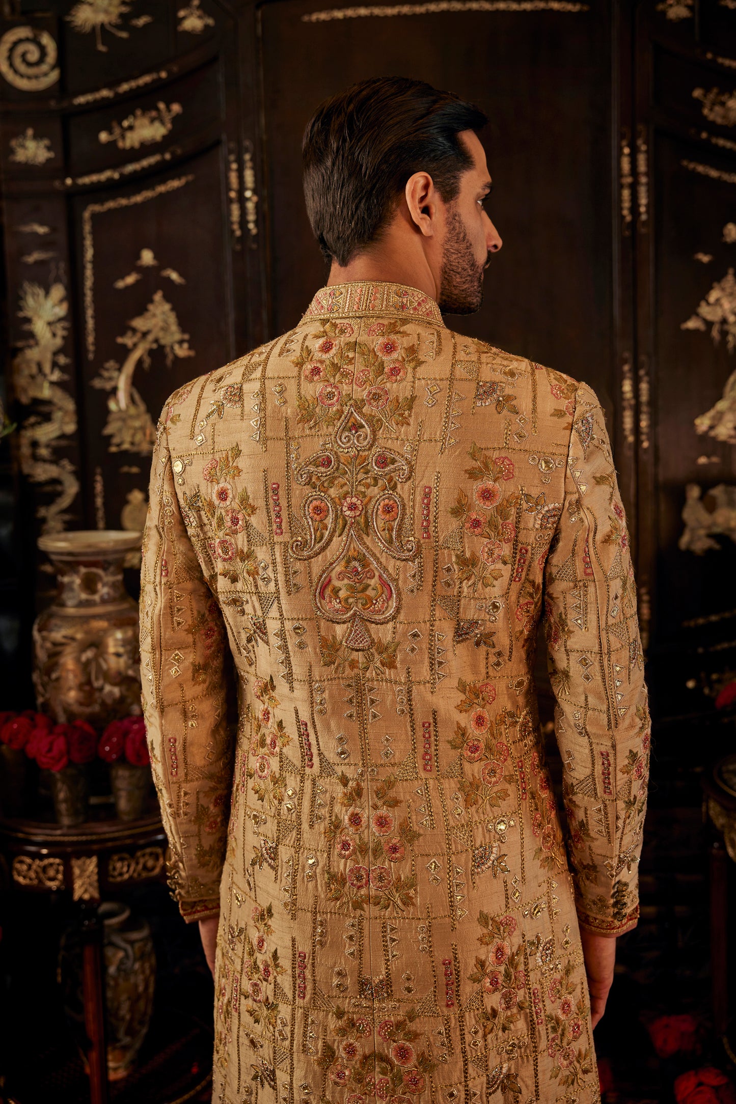 Beige Gold Artwork Sherwani