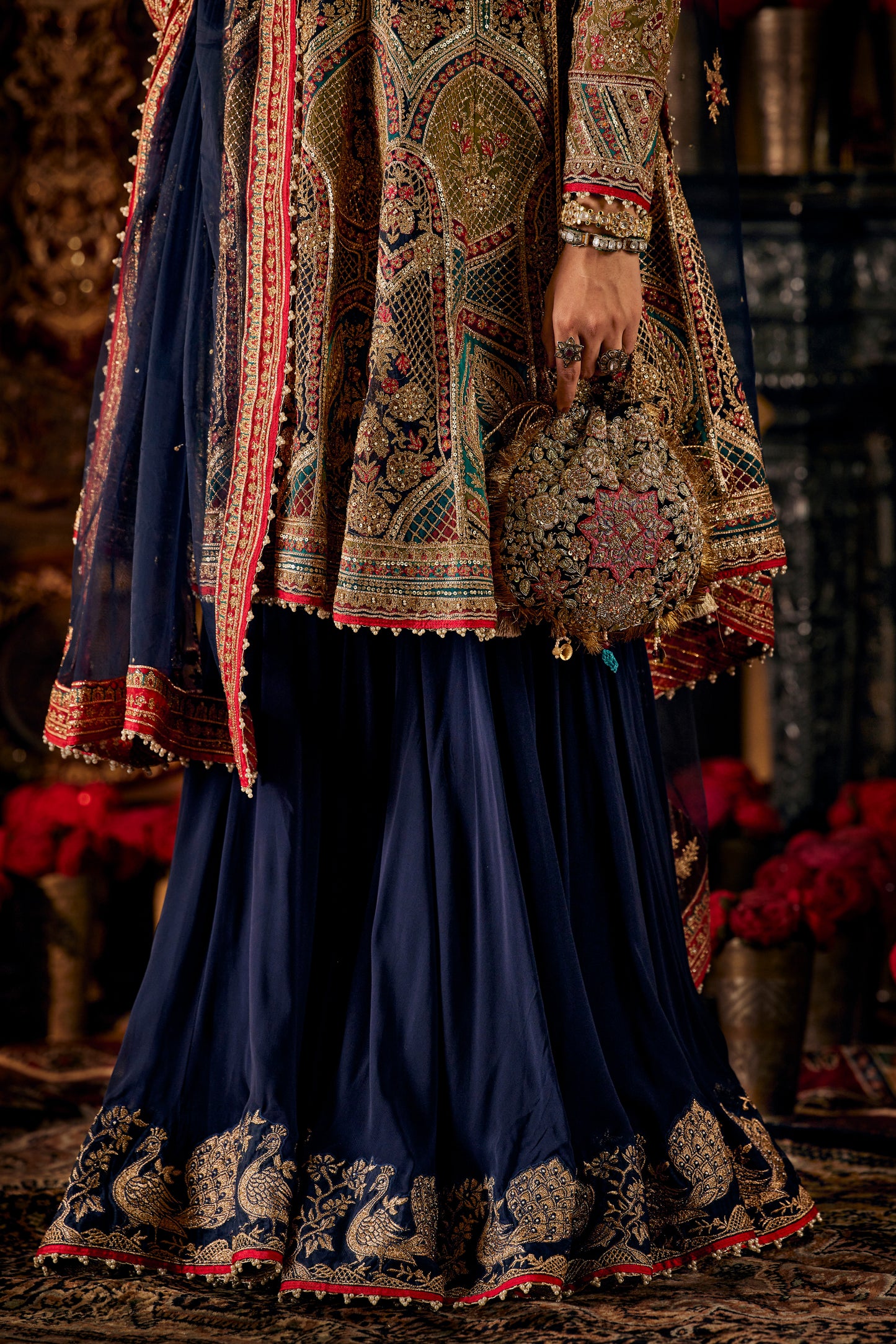 Blue Tulle Kalidar Kurta with Sharara