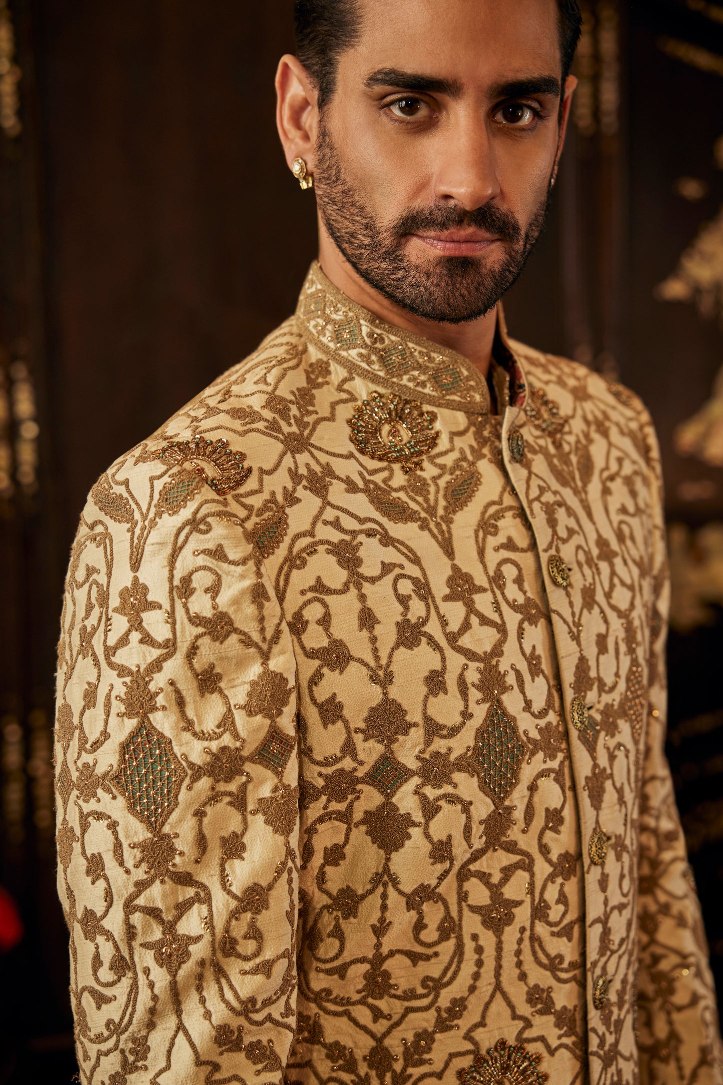 Ivory & Tessellated Gold Sherwani