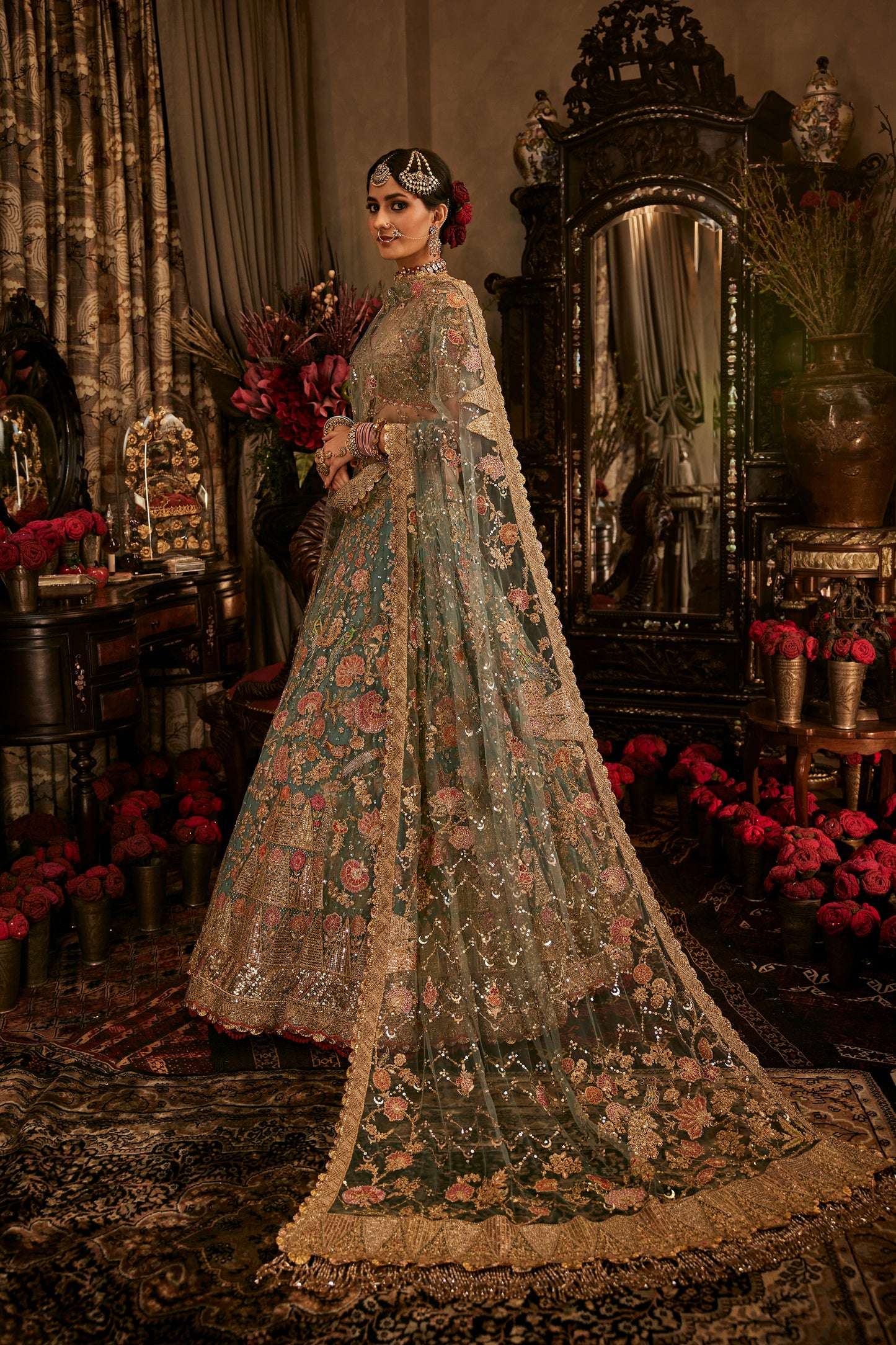 Steel Blue Tulle Lehenga