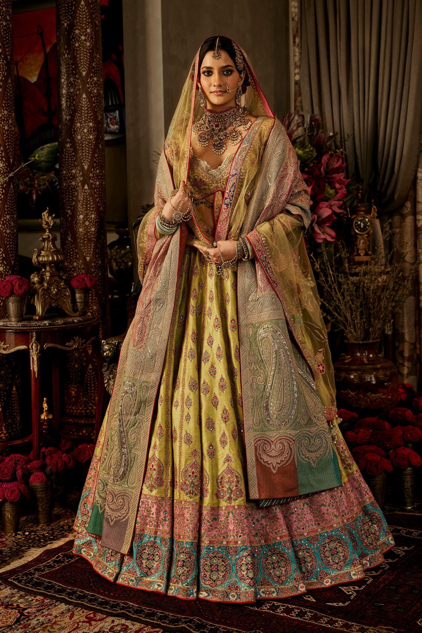 Chartreuse Green Silk Lehenga