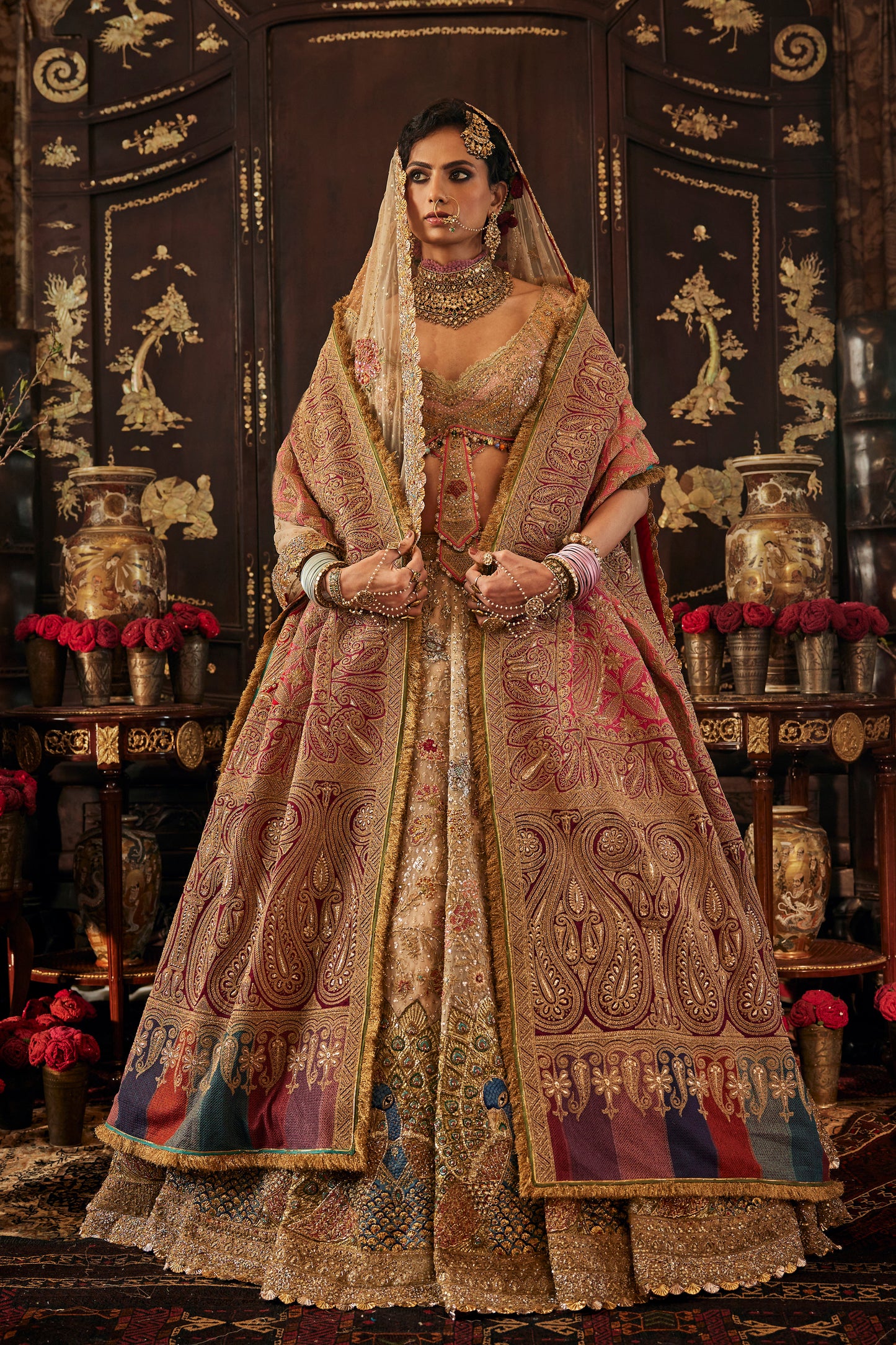 Ivory Peacock Tulle Lehenga