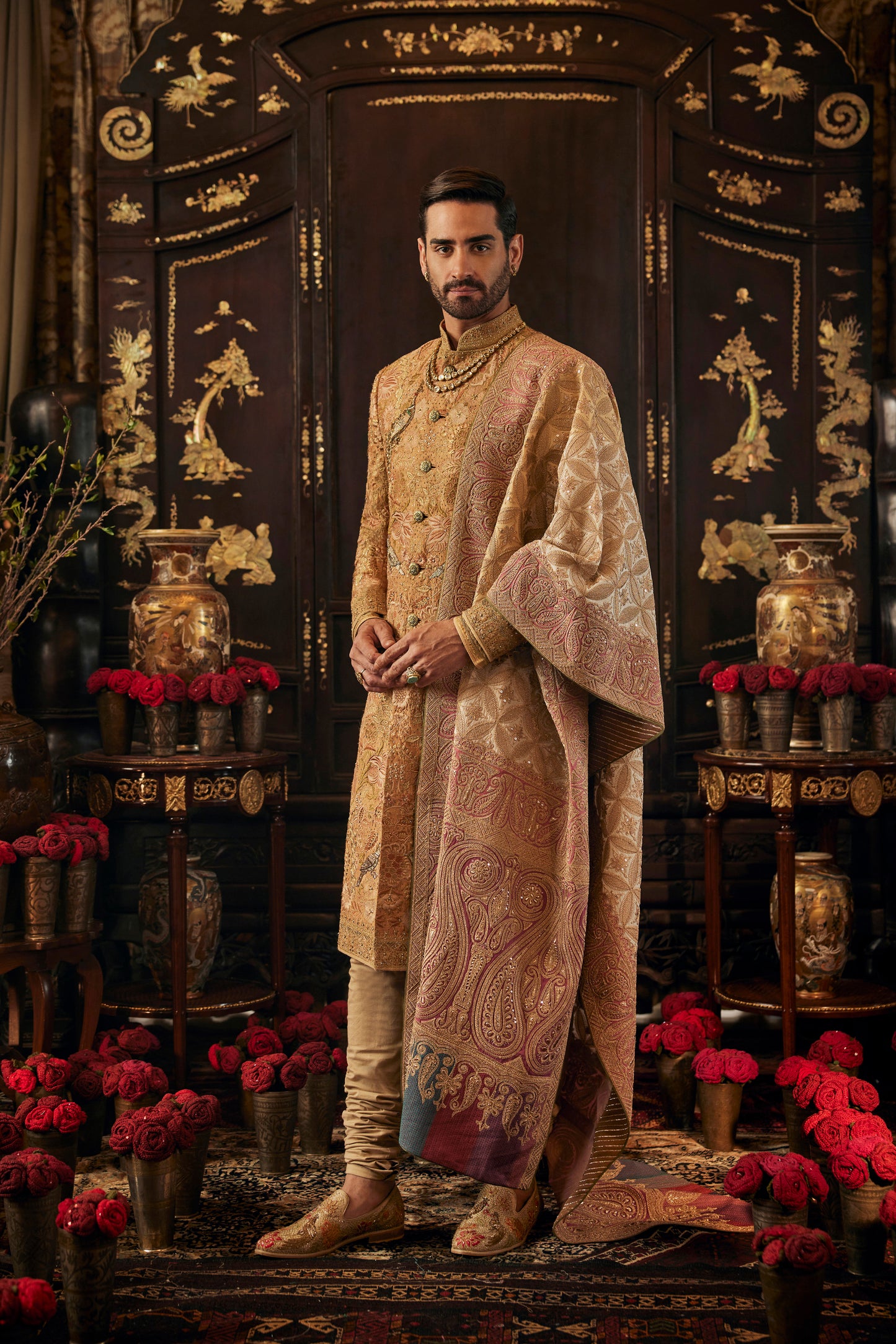 Mustard-gold Chintz sherwani