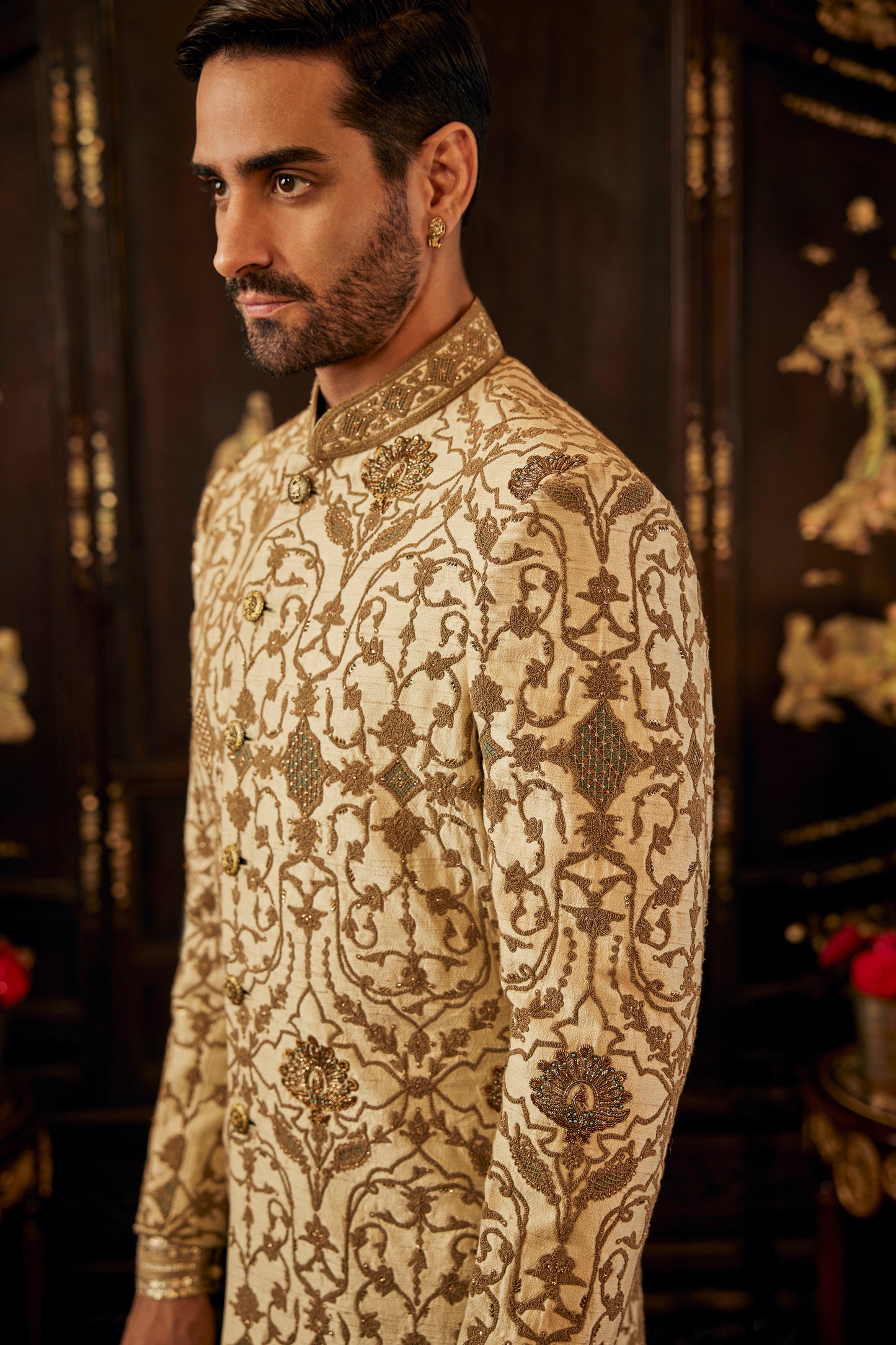 Ivory & Tessellated Gold Sherwani