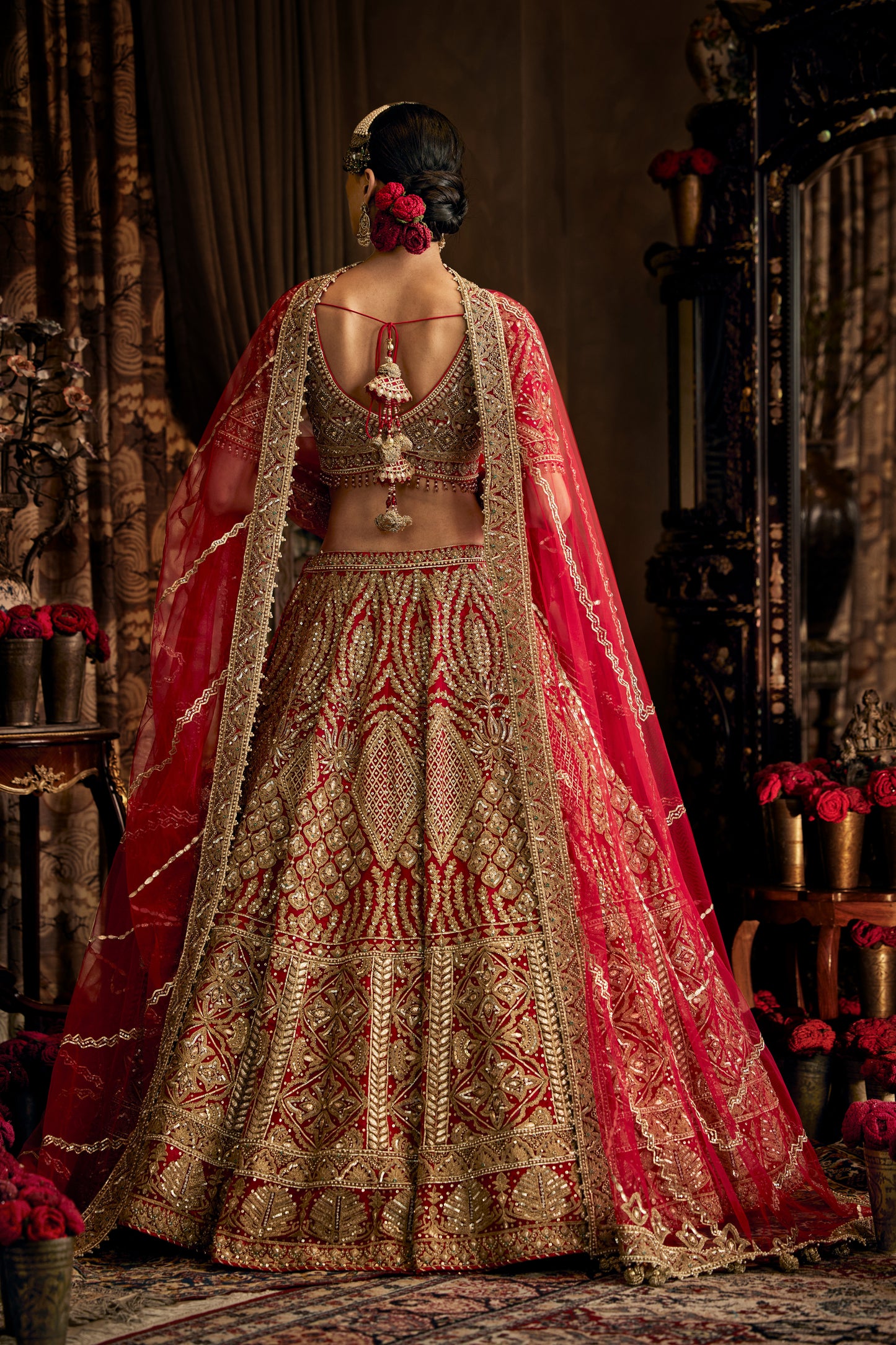 True Red Tulle Lehenga