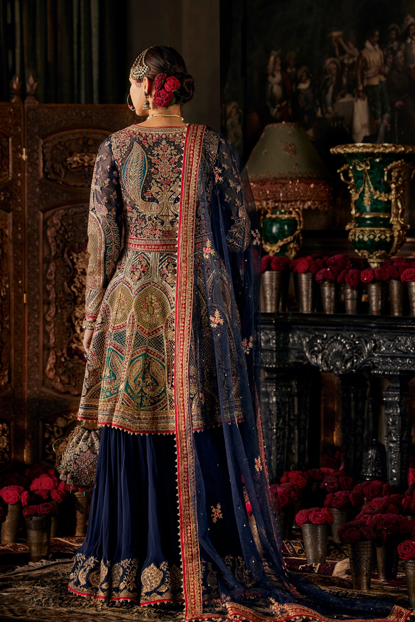 Blue Tulle Kalidar Kurta with Sharara