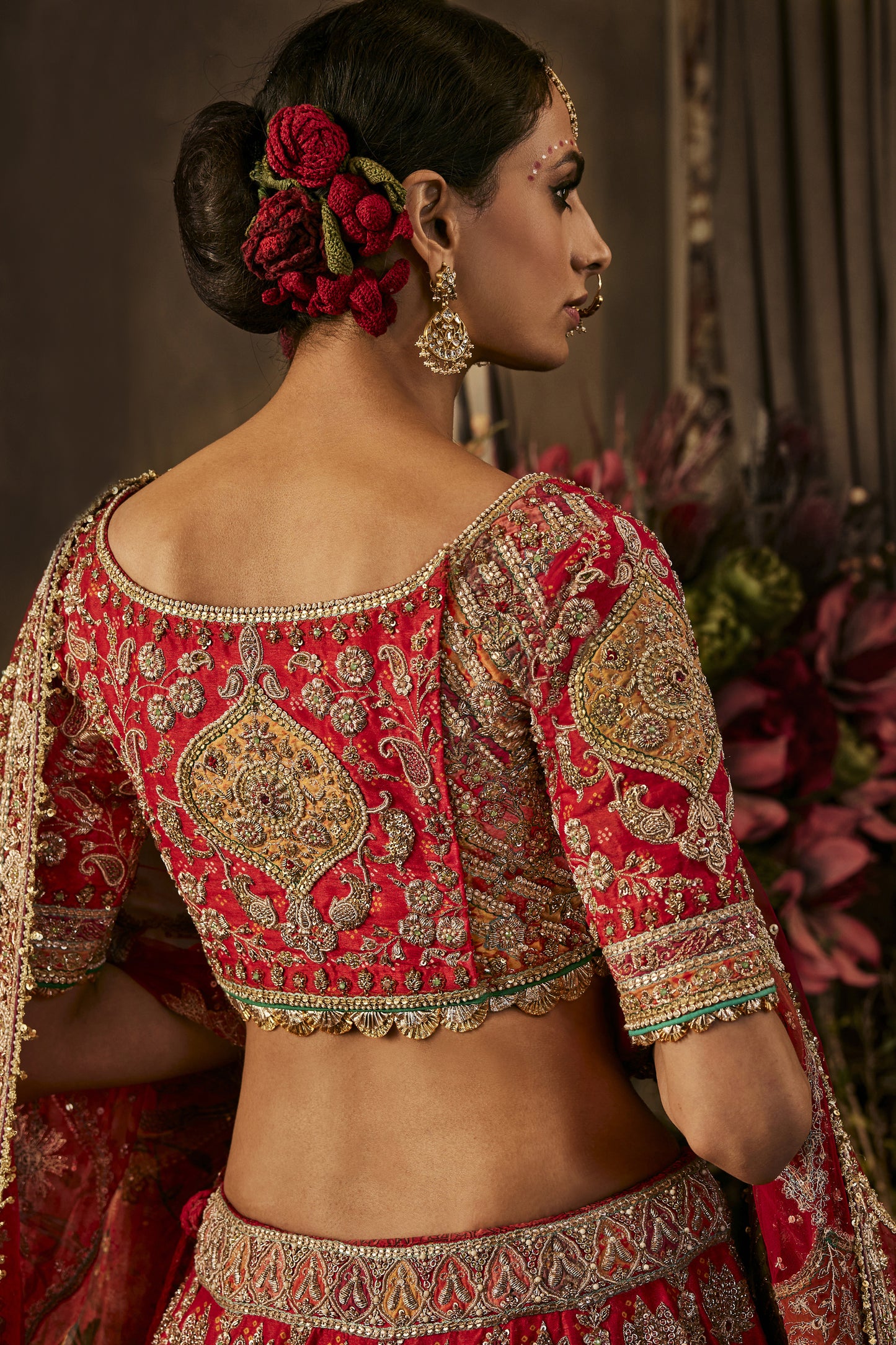 Red Mughal Art Lehenga