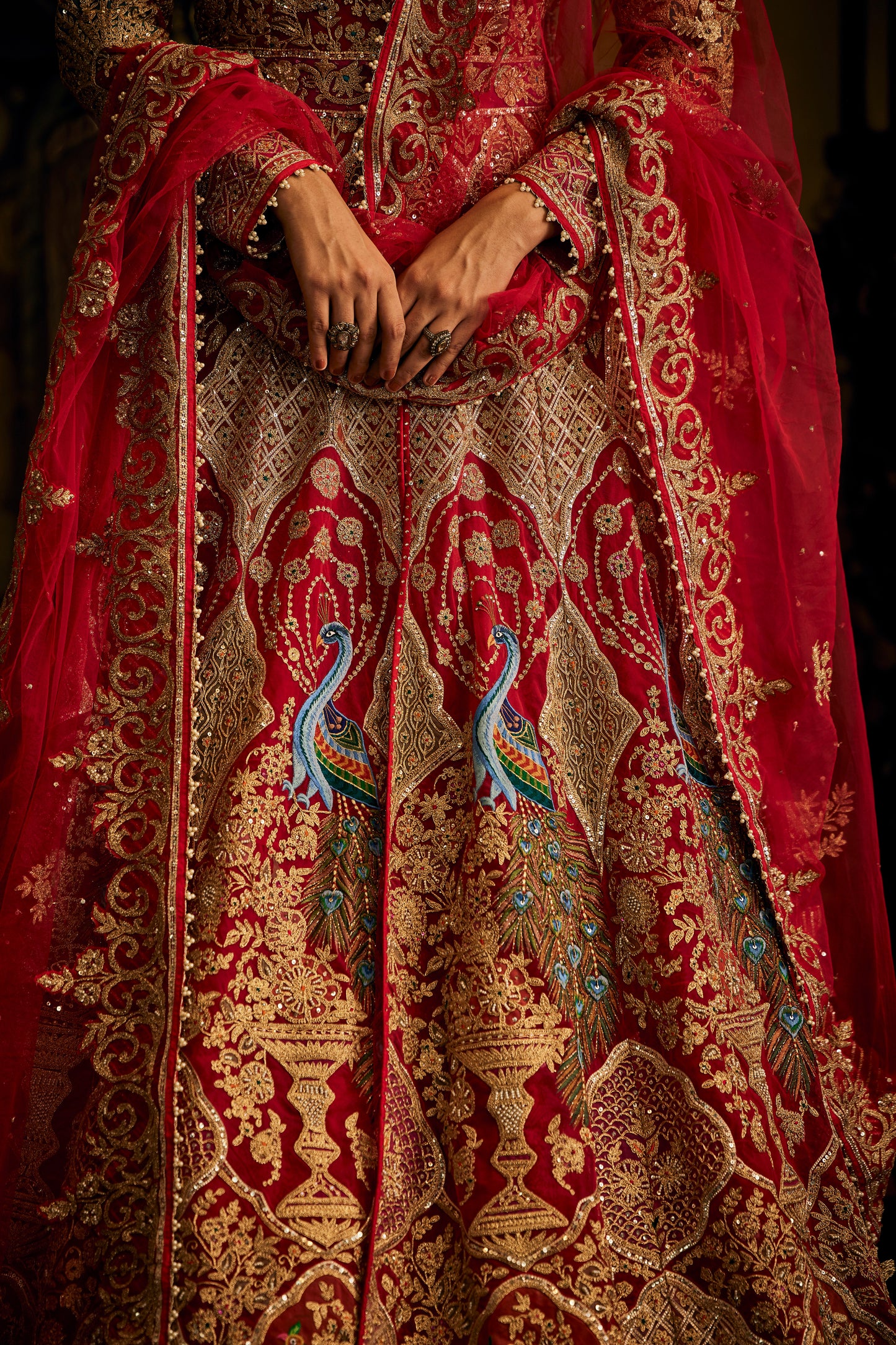 Red Tulle Kalidar Jacket Lehenga