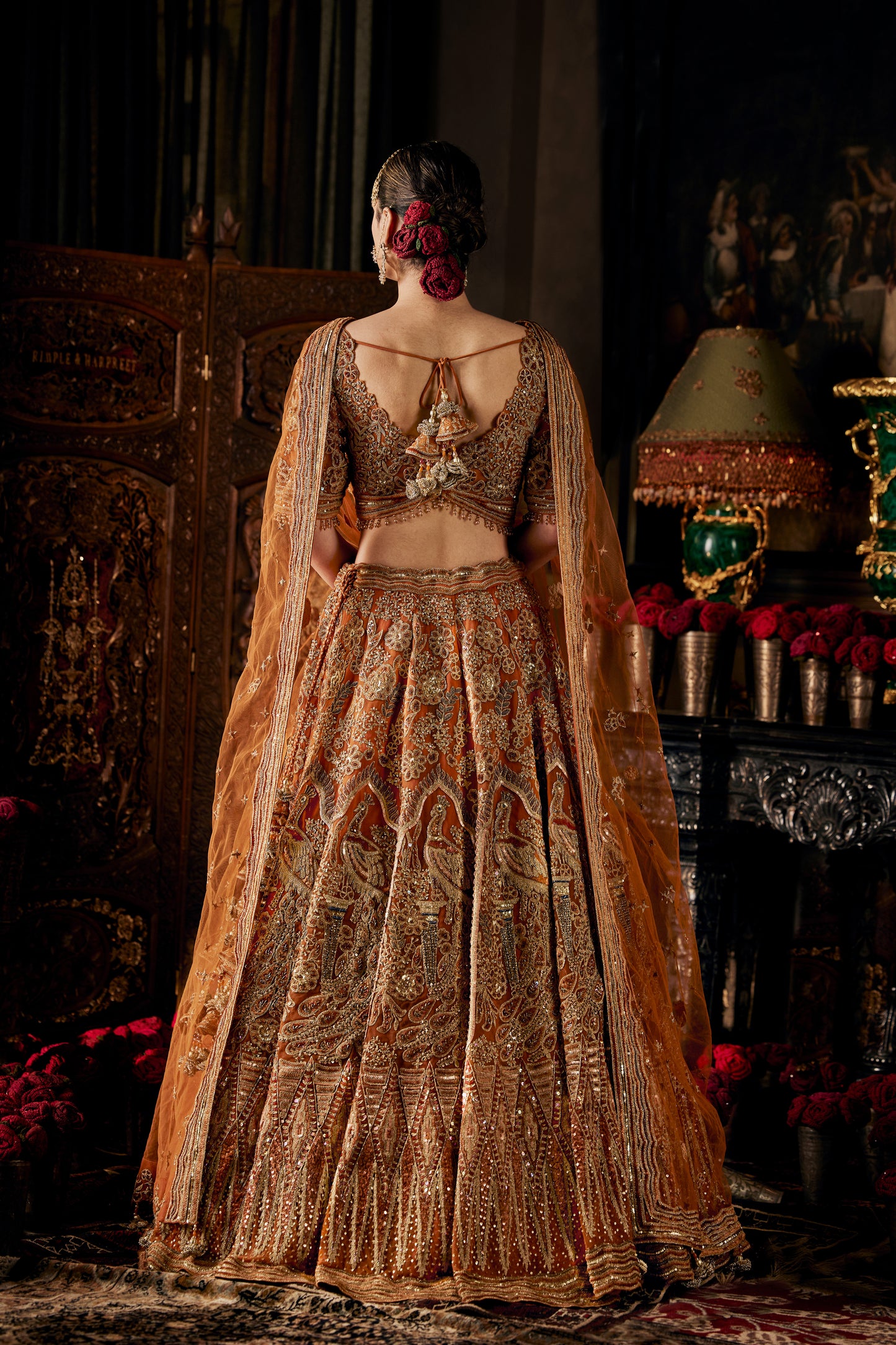 Rust Tulle Lehenga