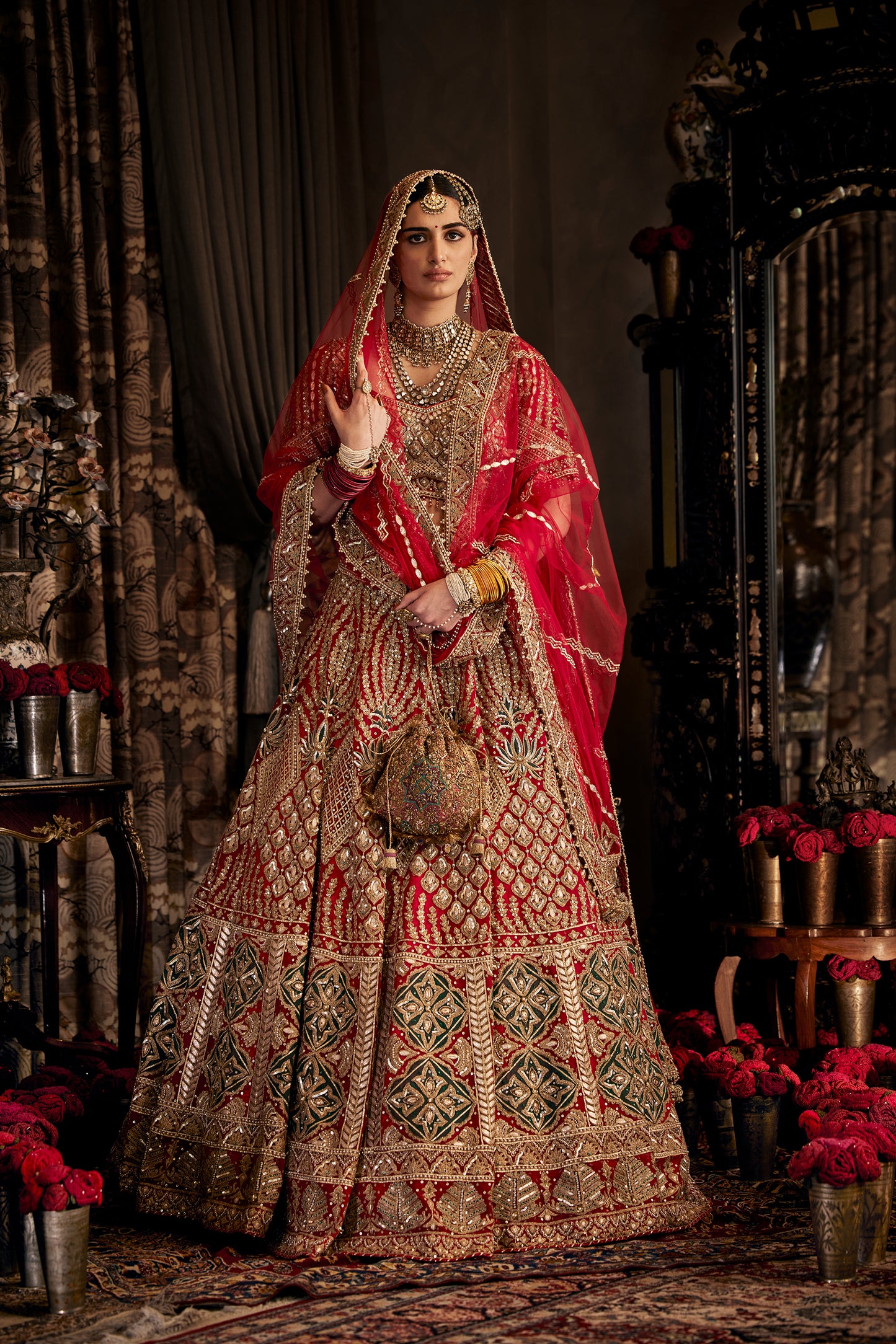 Scarlet Red Tulle Lehenga