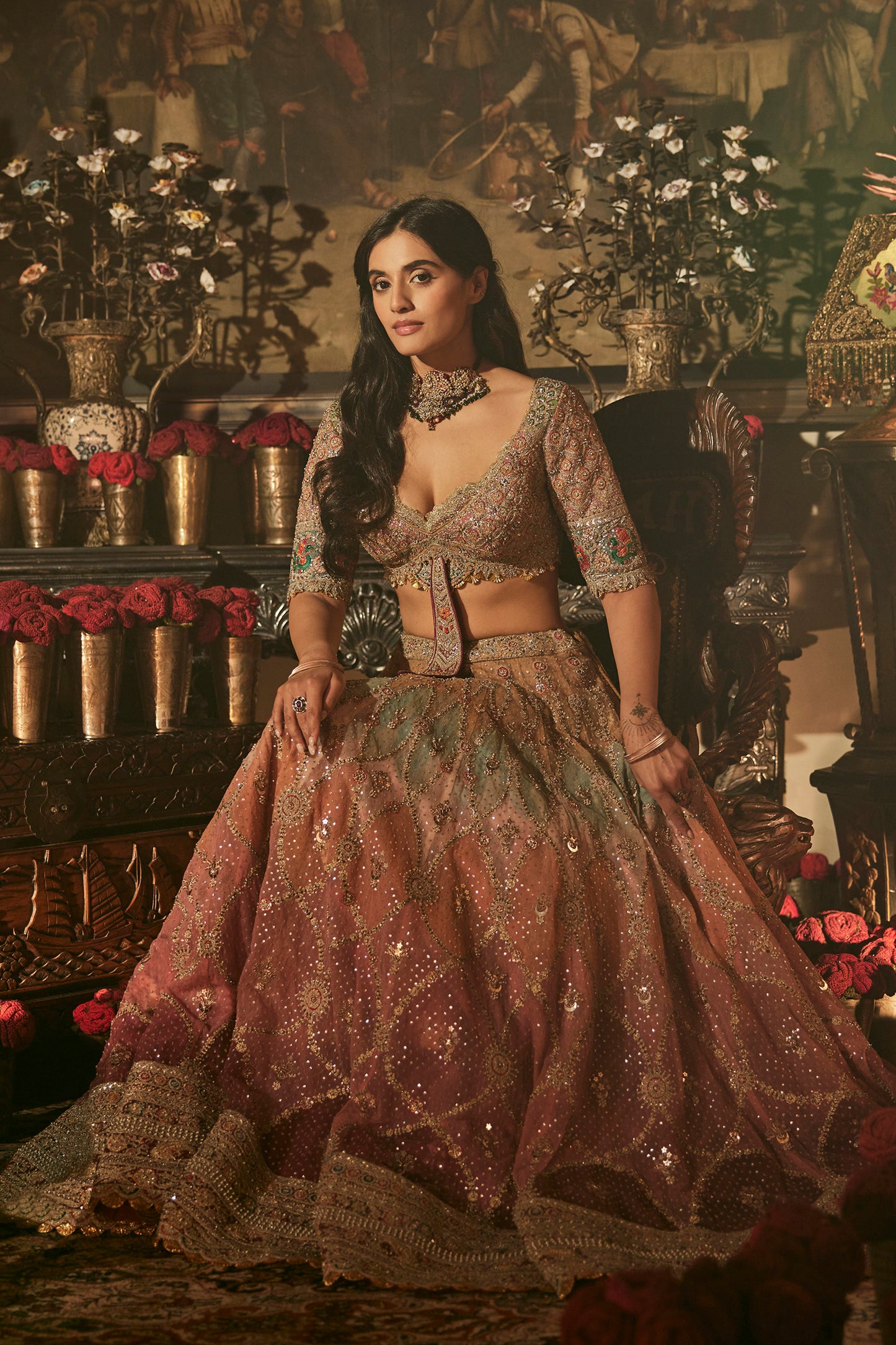 Earthy Pink Mint Lehenga