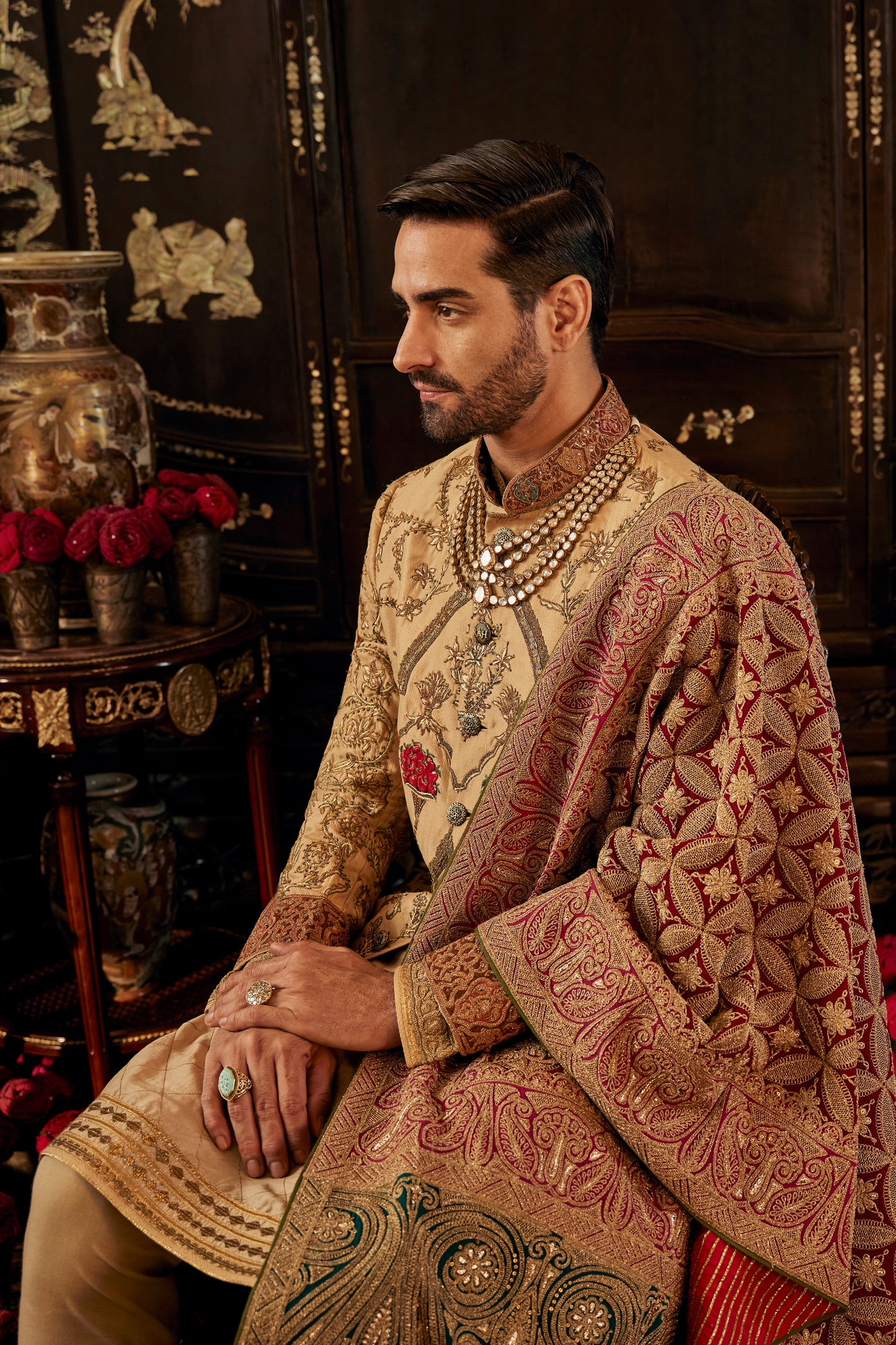 Floral Mughalesque Gold Sherwani