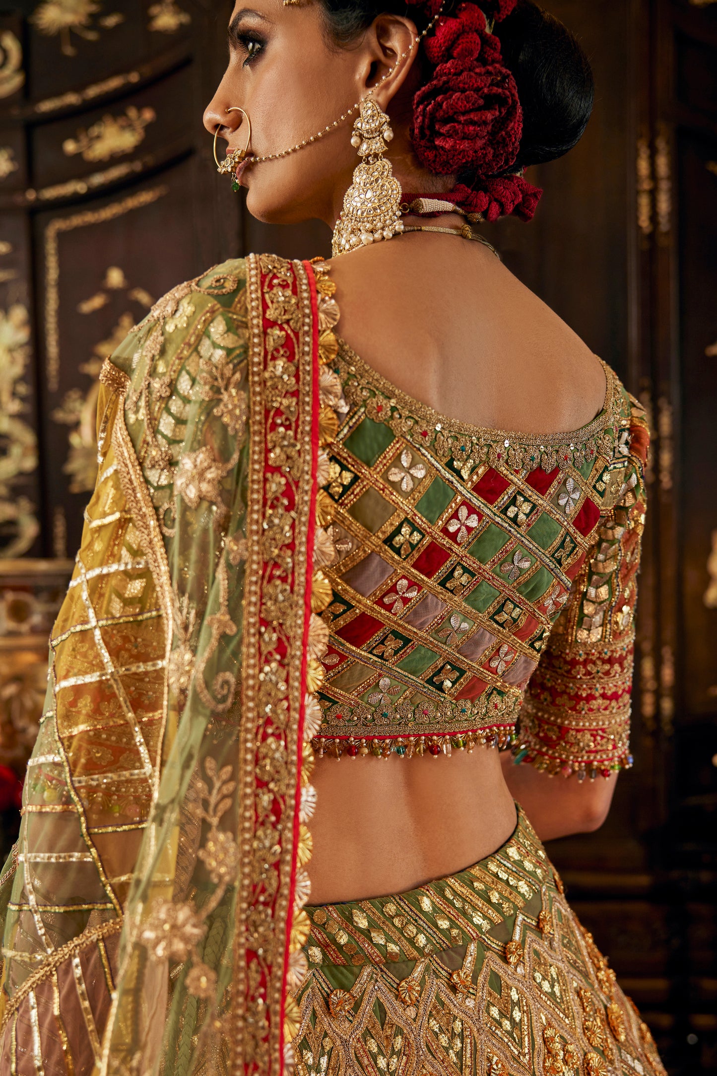 Deep Green and Gold lehenga