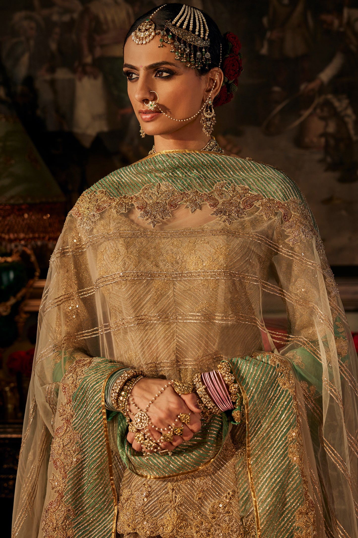 Birch and Pale Turquoise kurtl Lehenga