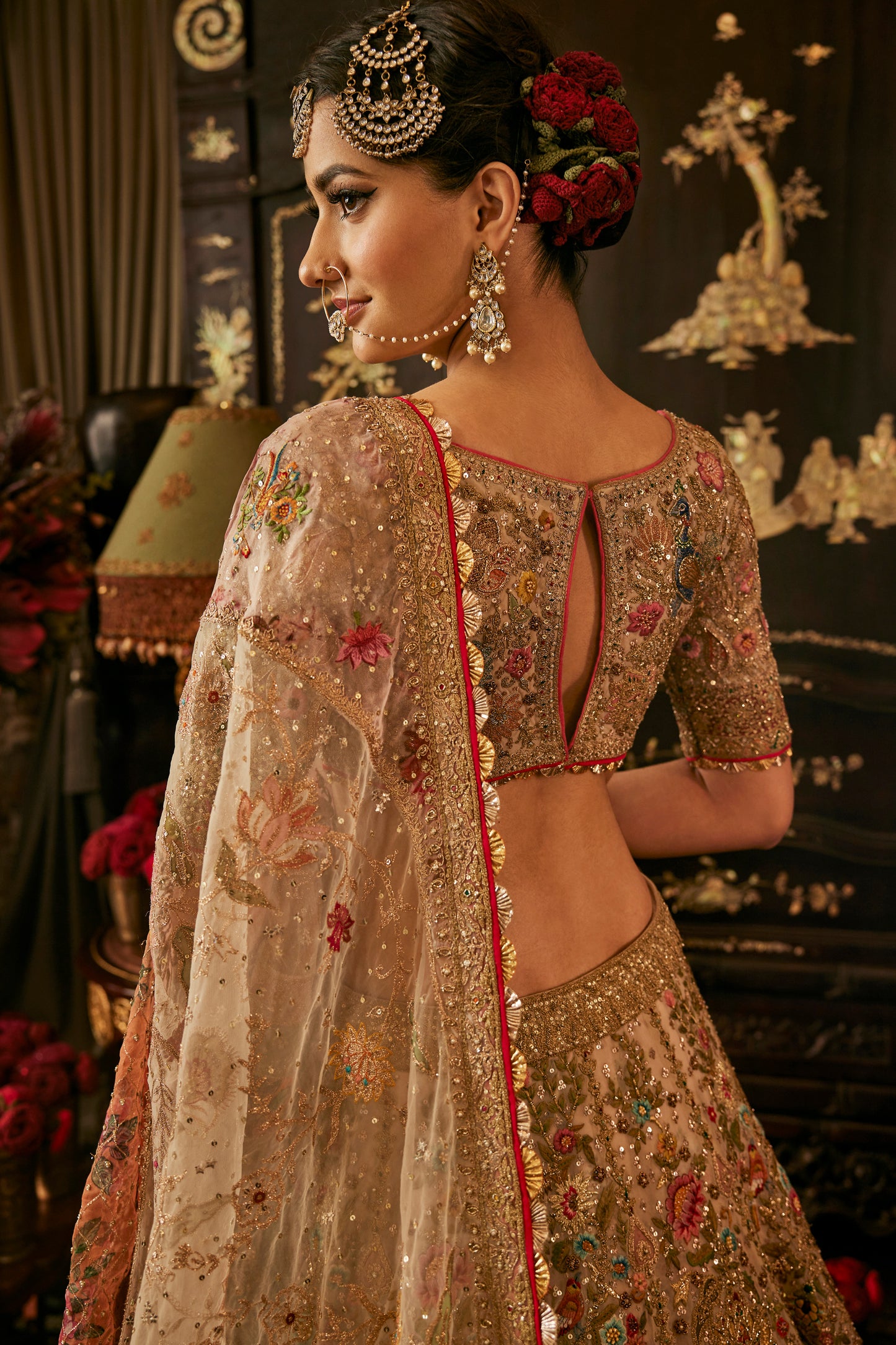 Pichhwai Ivory Tulle Lehenga