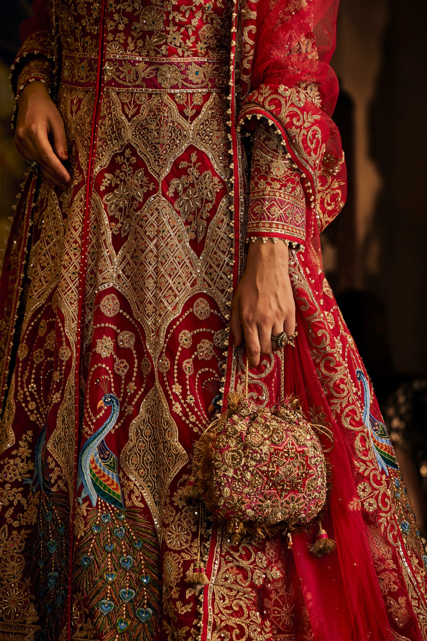 Red Tulle Kalidar Jacket Lehenga