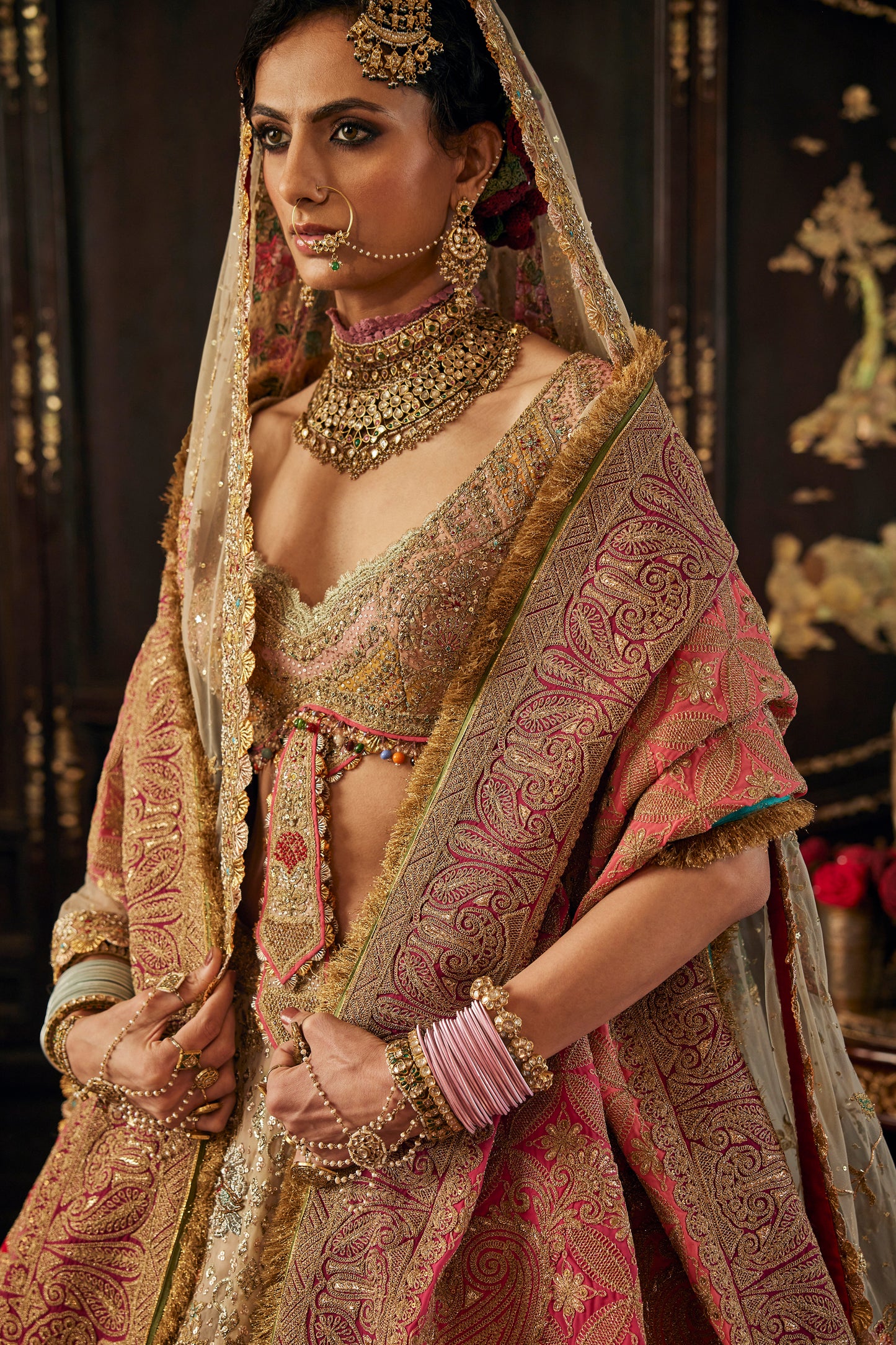 Ivory Peacock Tulle Lehenga