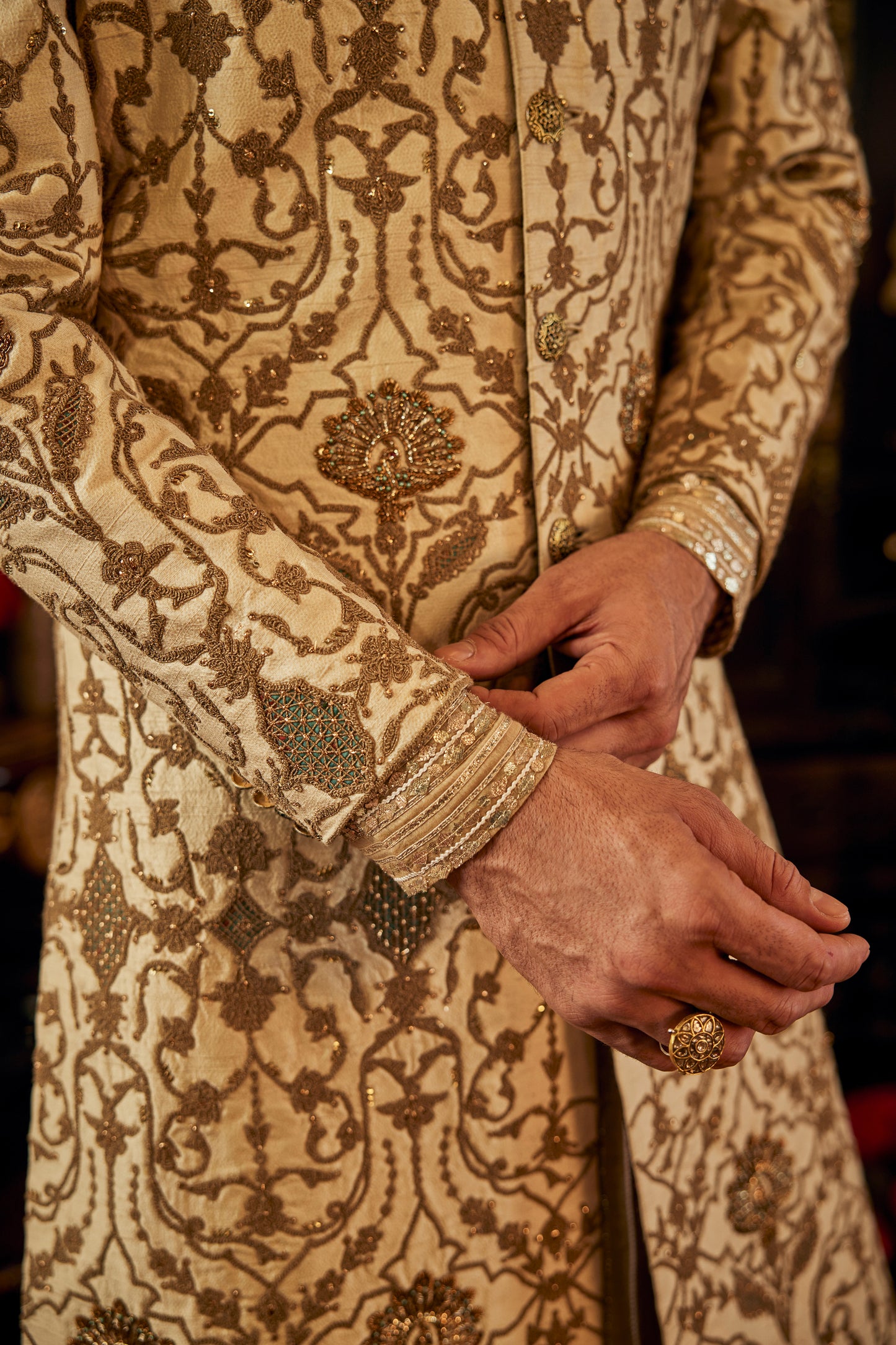 Ivory & Tessellated Gold Sherwani