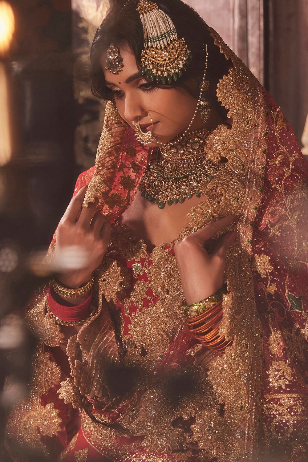The Bride Designed Her Red Wedding Lehenga From Scratch, Styled It With  Gold And Emerald Jewellery