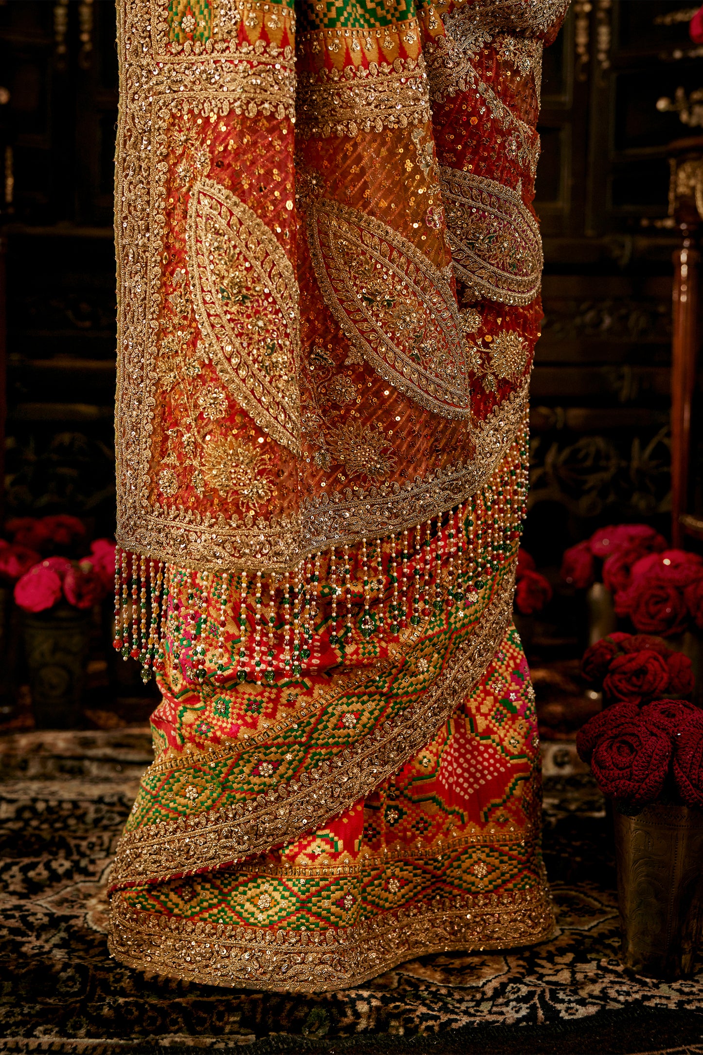 Deep Orange Gharchola Saree