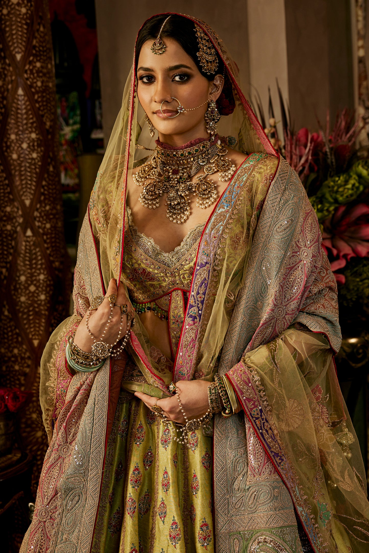 Chartreuse Green Silk Lehenga