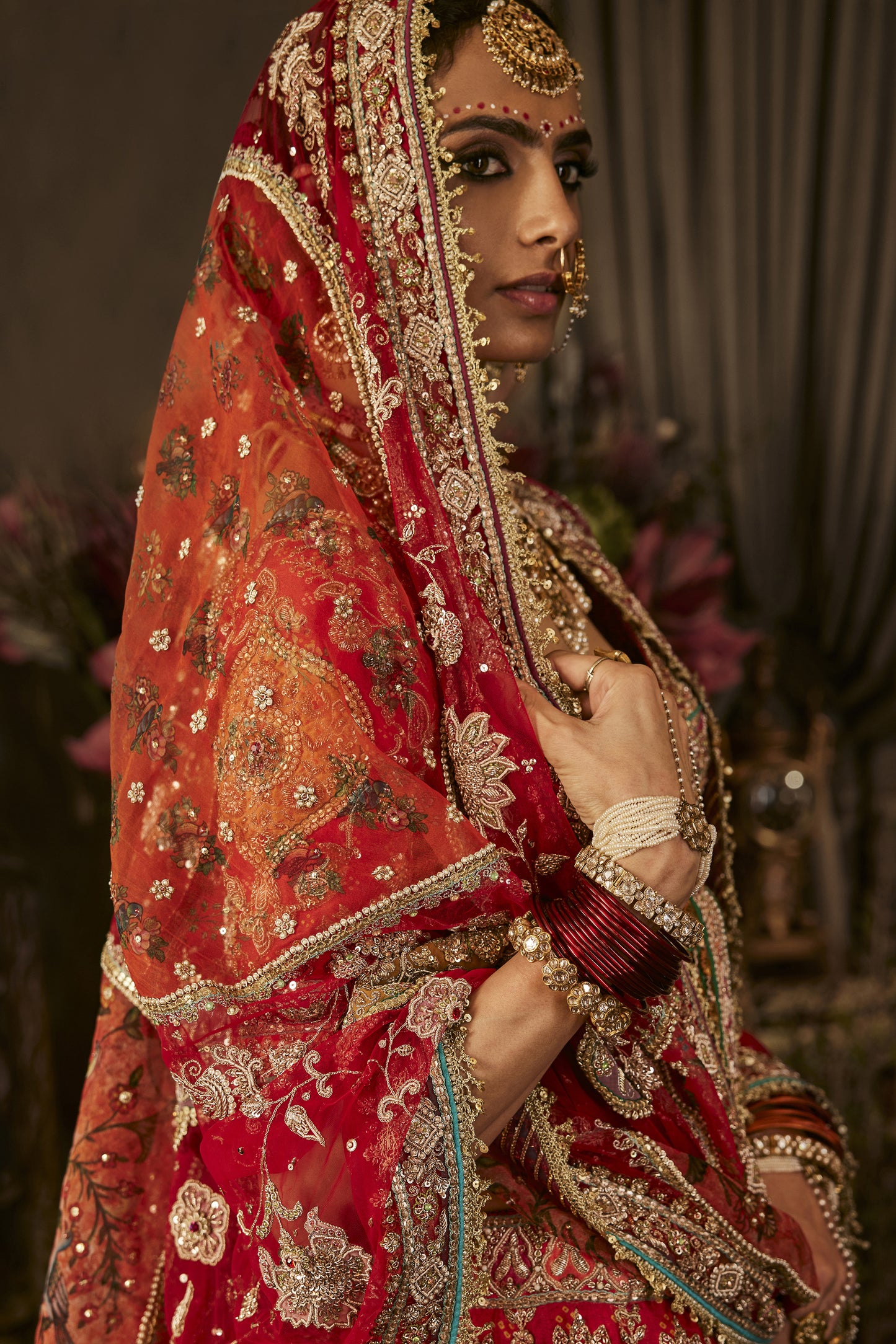 Red Mughal Art Lehenga