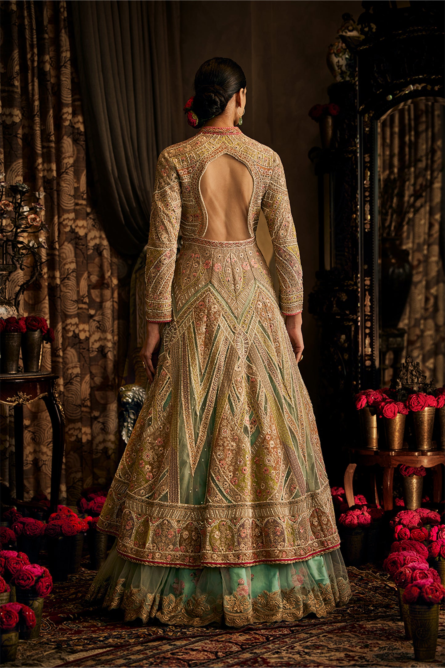 Ice Blue Tulle Kalidar Jacket and Lehenga