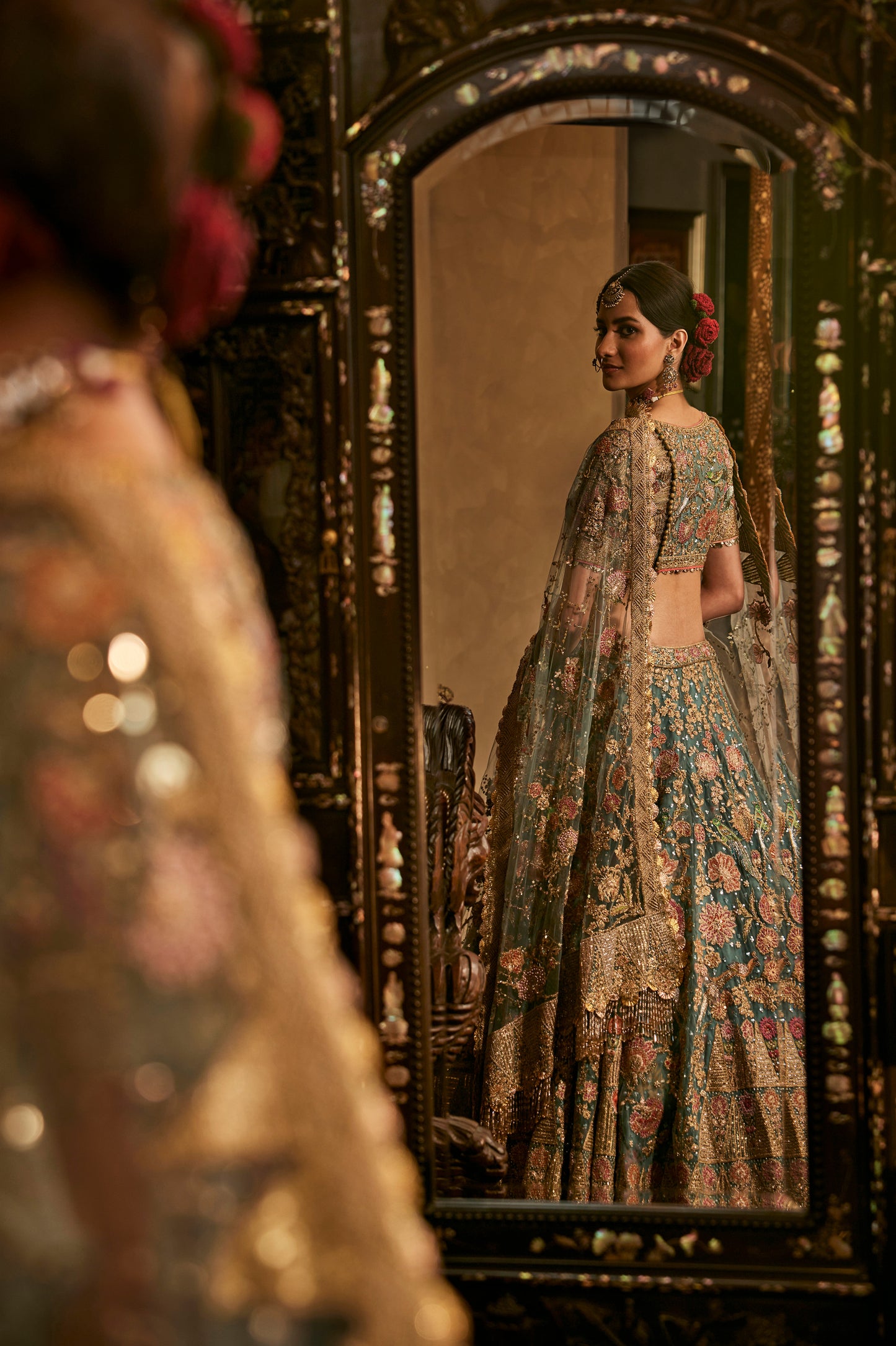 Steel Blue Tulle Lehenga