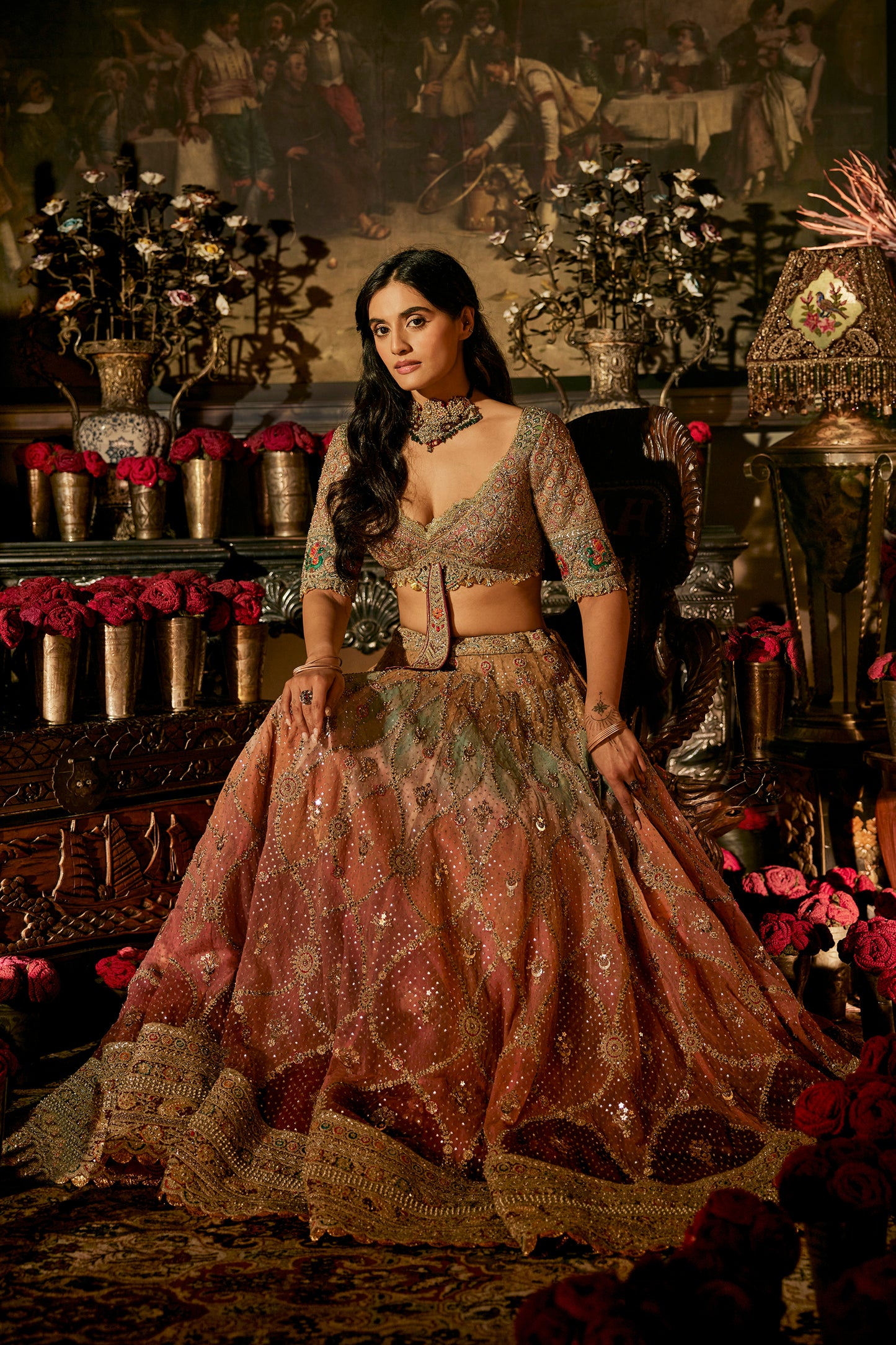 Earthy Pink Mint Lehenga