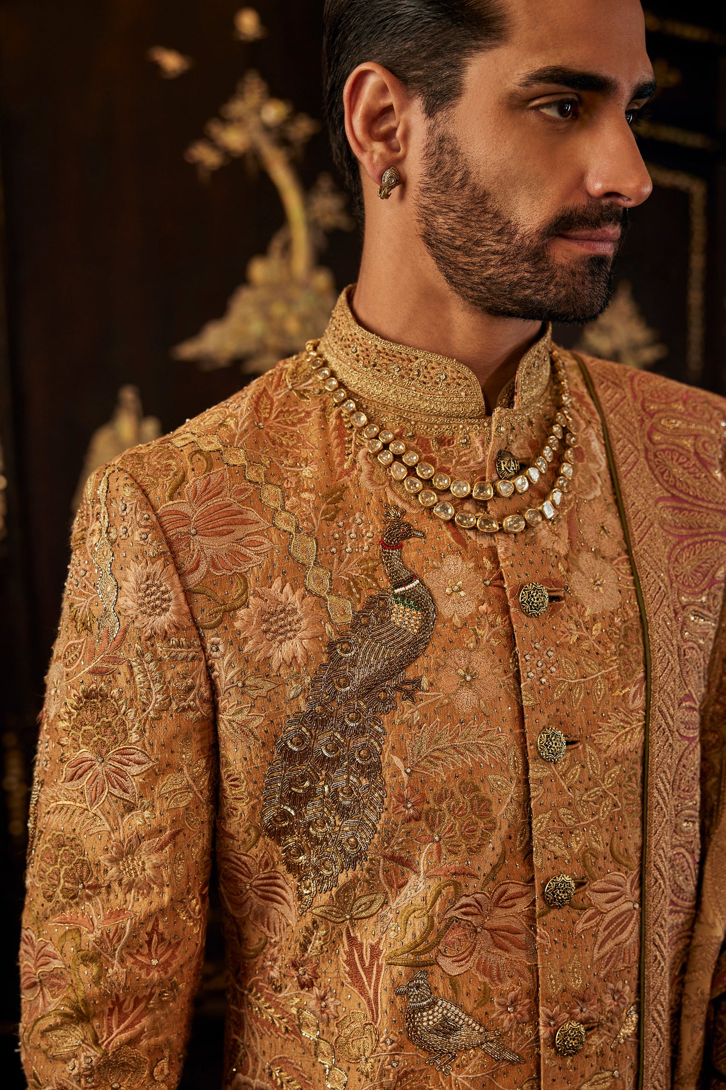 Mustard-gold Chintz sherwani