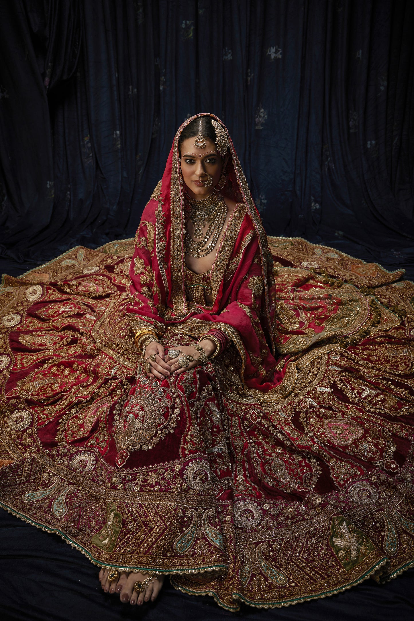 Deep Maroon Velvet Lehenga