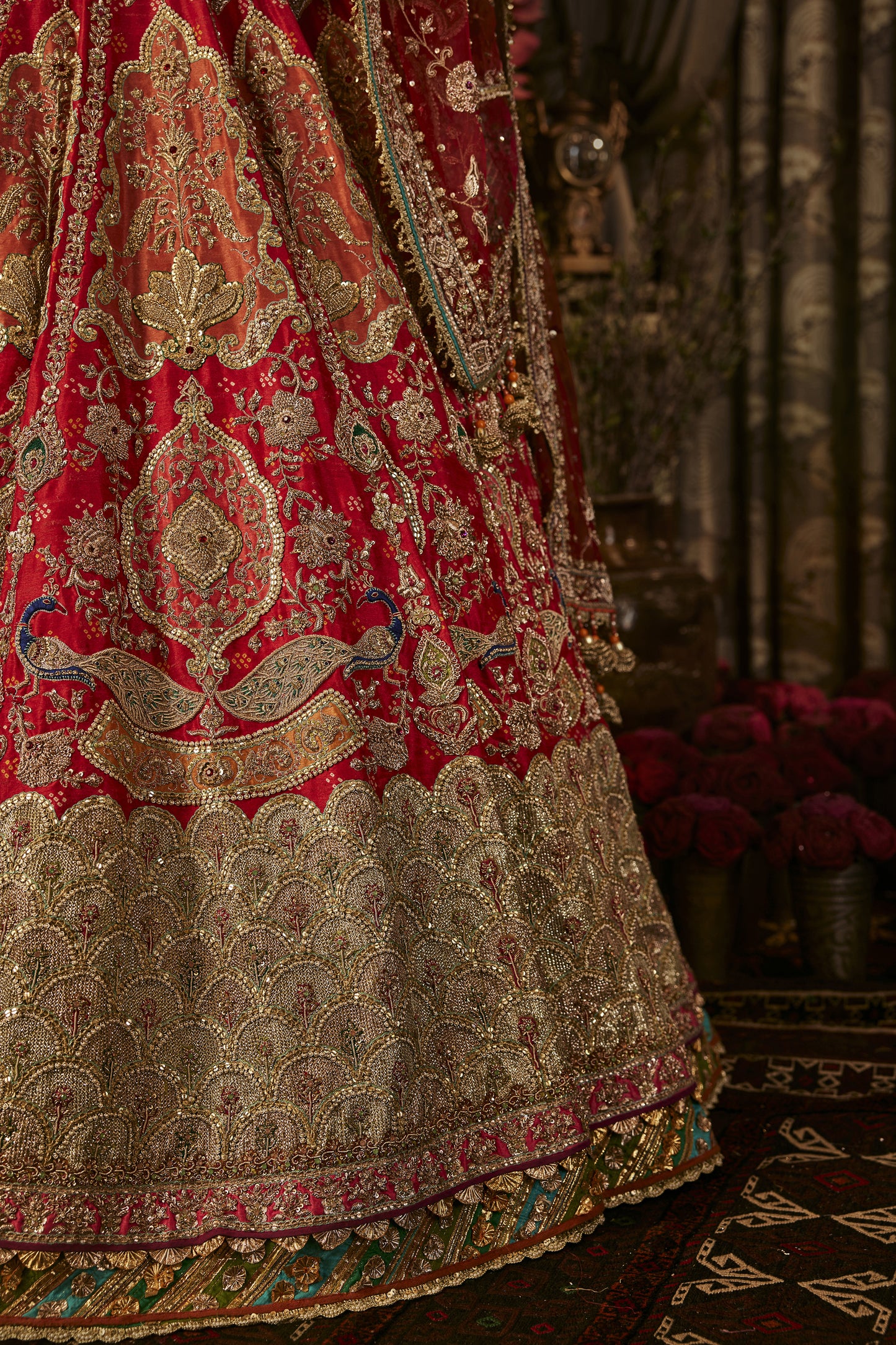 Red Mughal Art Lehenga