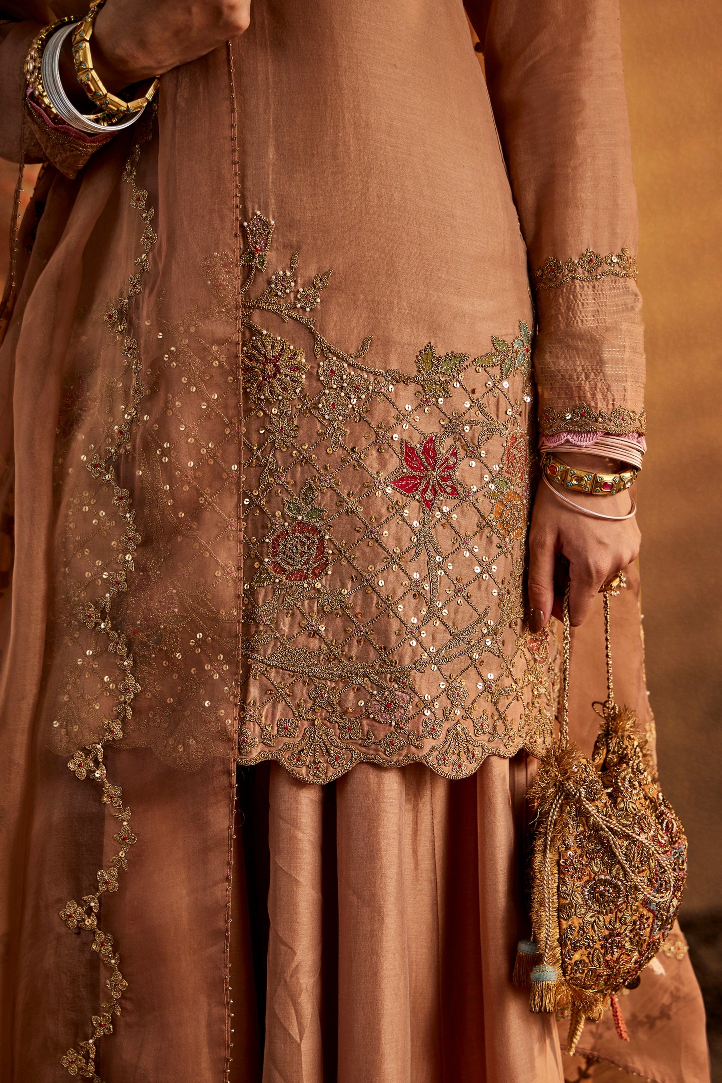 Bronze-Beige Sharara Set