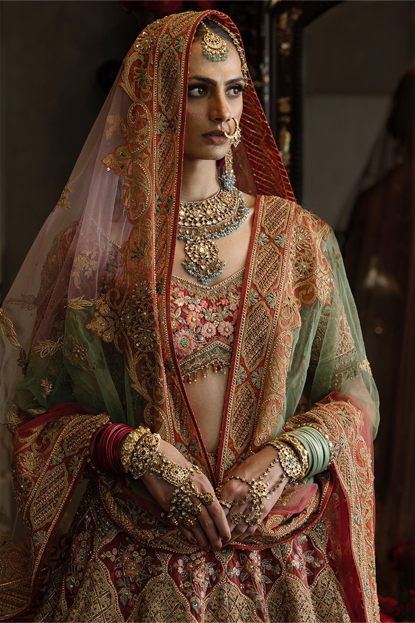 Red Tulle Peacock Lehenga