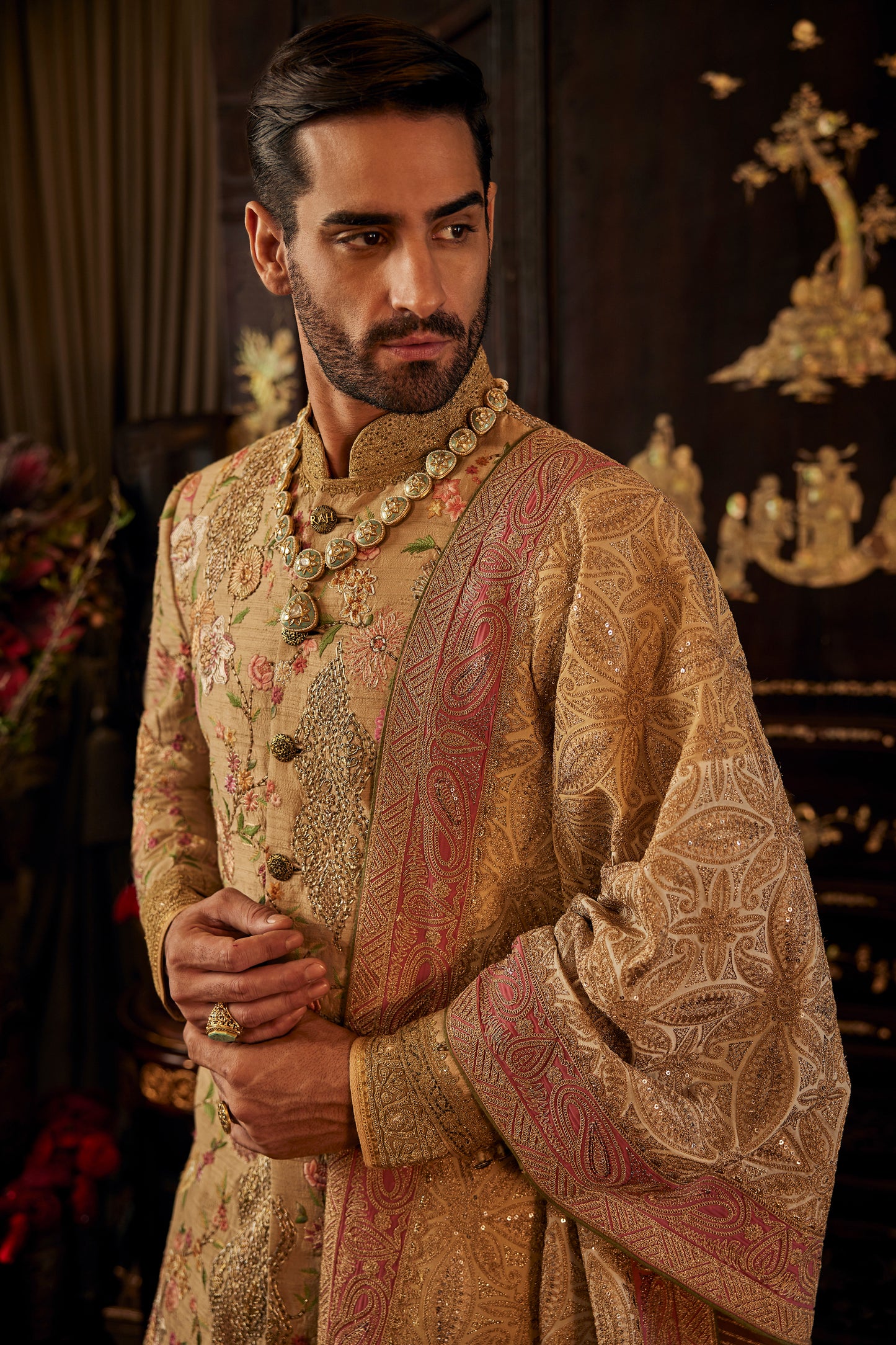 Chintz Beige Gold Sherwani