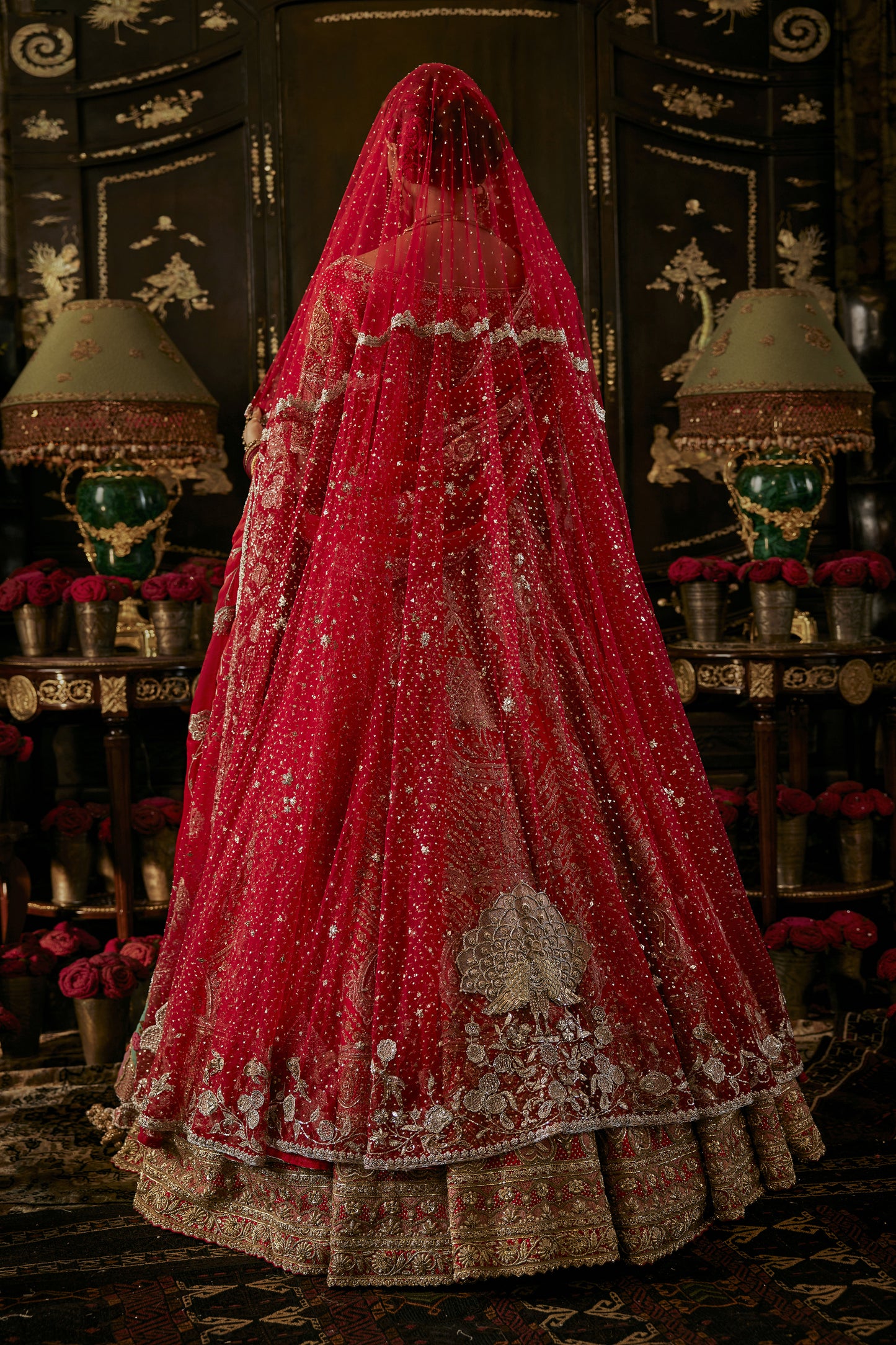 Lush Red Floral Bouquets Lehenga