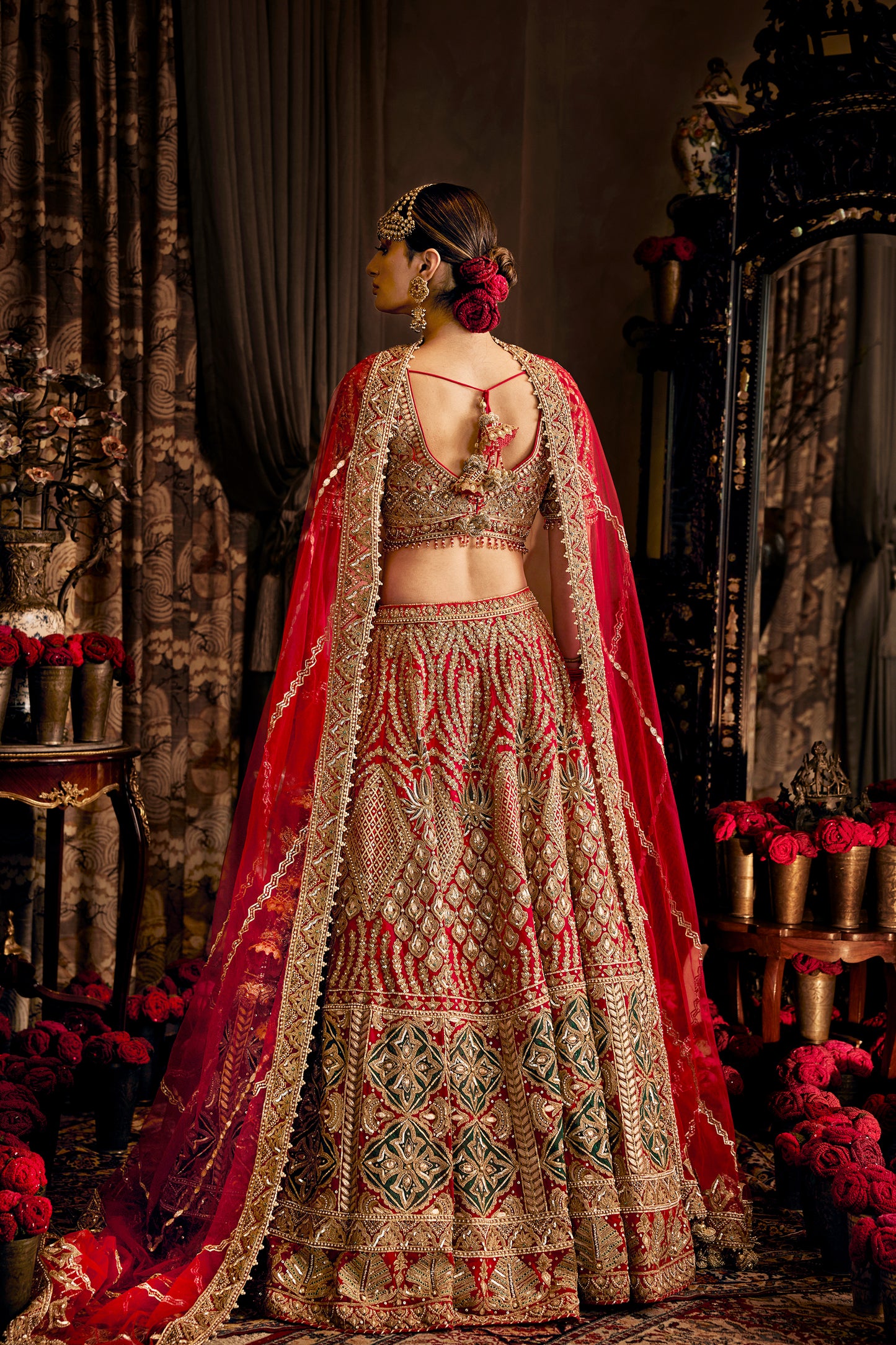 Scarlet Red Tulle Lehenga